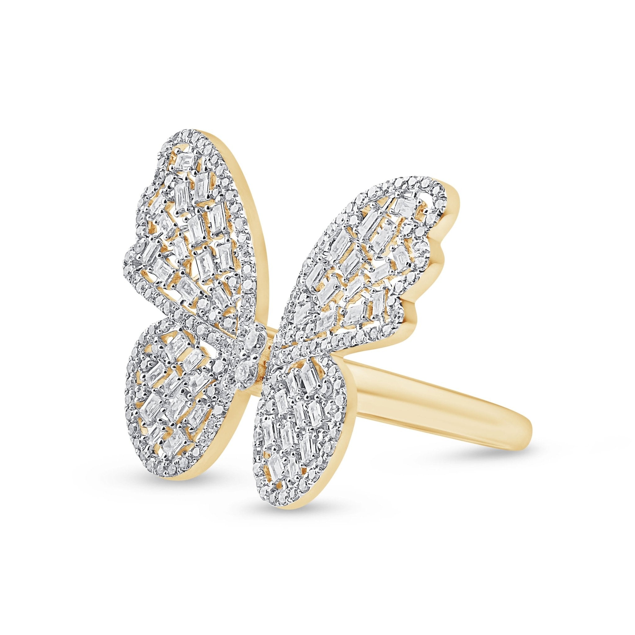 14K Yellow Gold Baguette Diamond Butterfly Ring for Women - Elegant Jewelry Gift for Birthday, Anniversary & Special Occasions