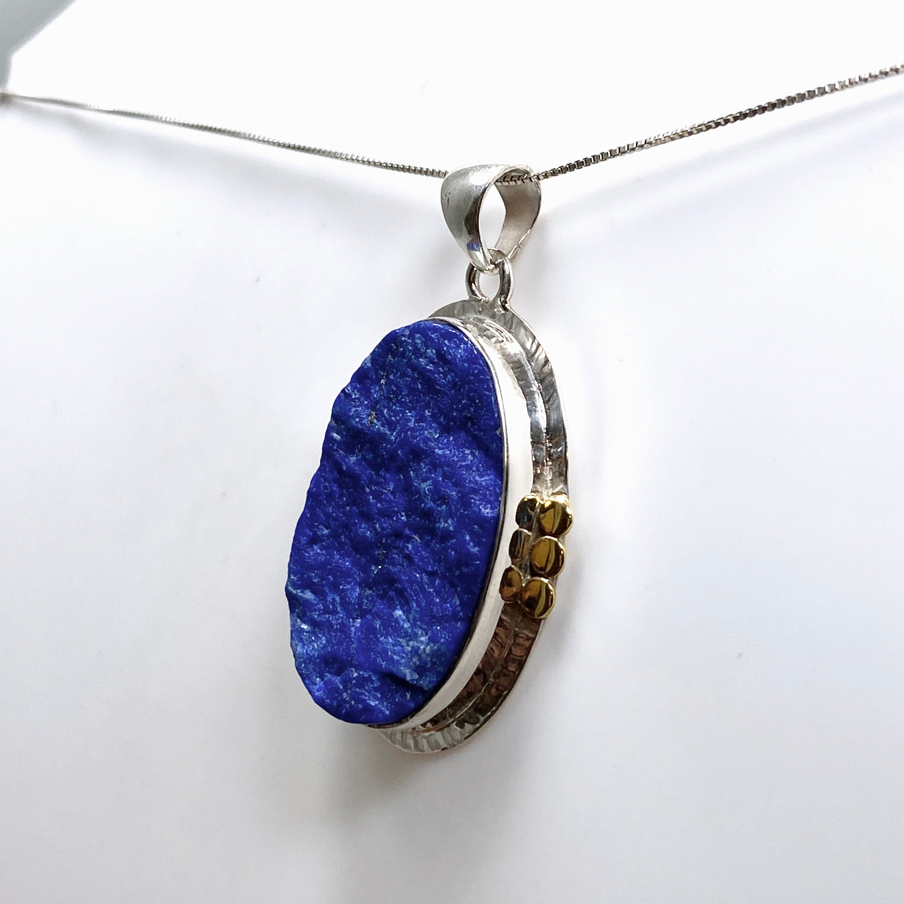 Natural Lapis Lazuli Oval Raw Stone Pendant with Brass Accents KPGJ4855 - Handmade Boho Jewelry for Women, Spiritual Healing & Meditation Accessory