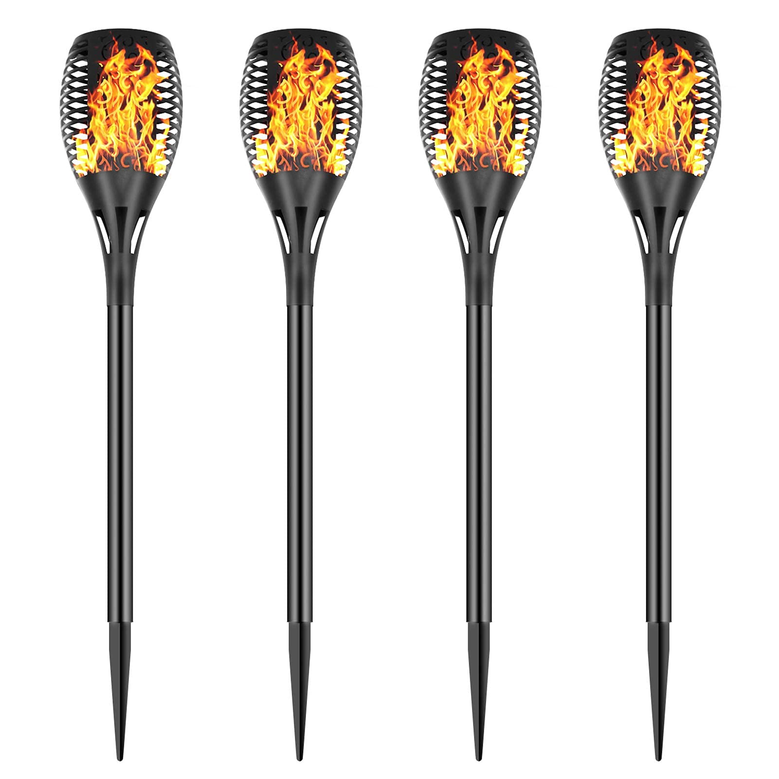Solar Torch Lights with Flickering Flame Effect - 4 Pack Waterproof Outdoor Garden Lanterns, Auto On/Off Dusk to Dawn Solar Powered Stick Lights for Patio, Driveway, Lawn Decoration & Security Lighting | Perfect for Backyard Parties, Pathway Illumination and Landscape Accent Lighting