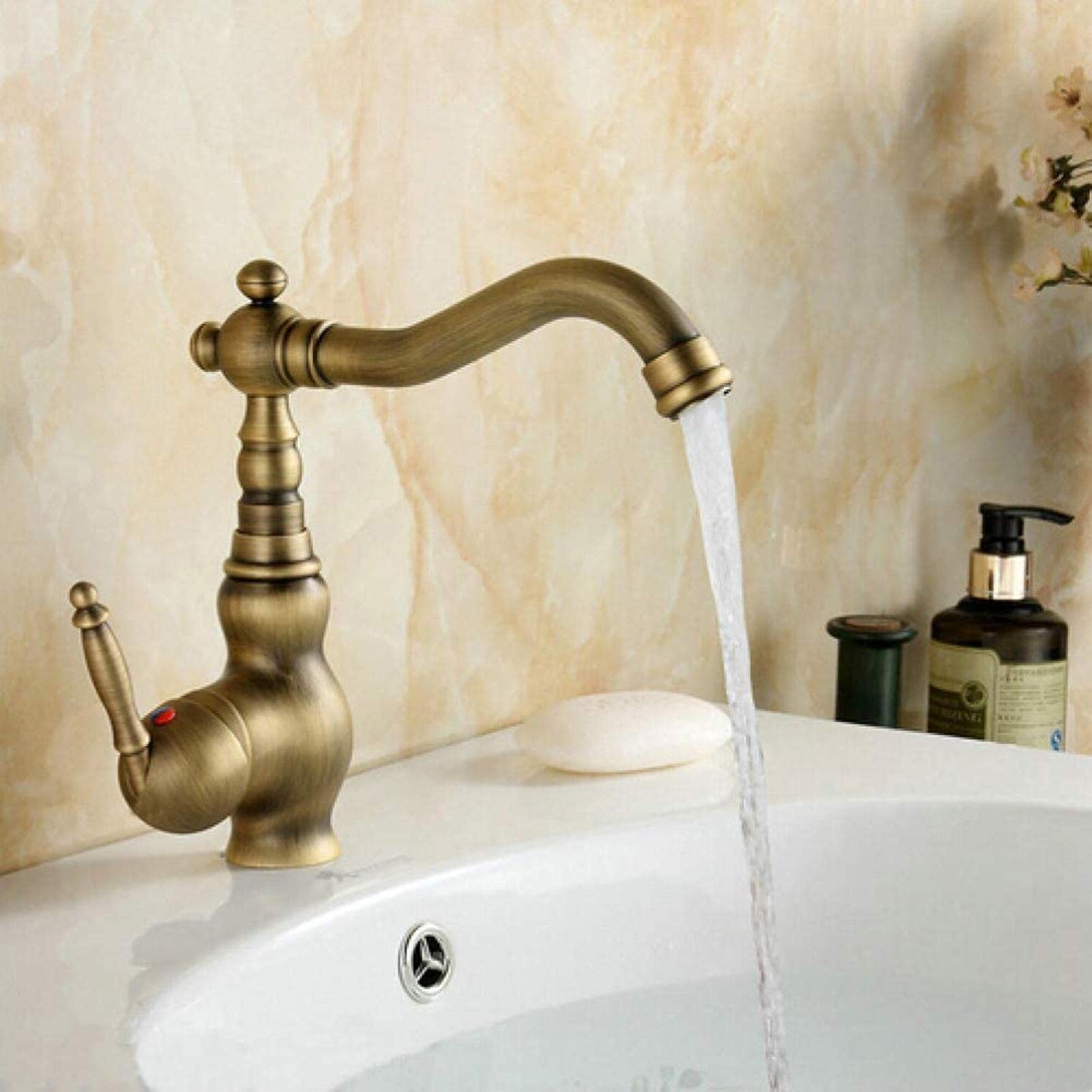 Vintage Brass Swivel Basin Mixer Tap - OKUOKA Antique Bathroom Sink Faucet with 360° Rotation for Kitchen & Bathroom | Perfect for Modern & Classic Home Decor