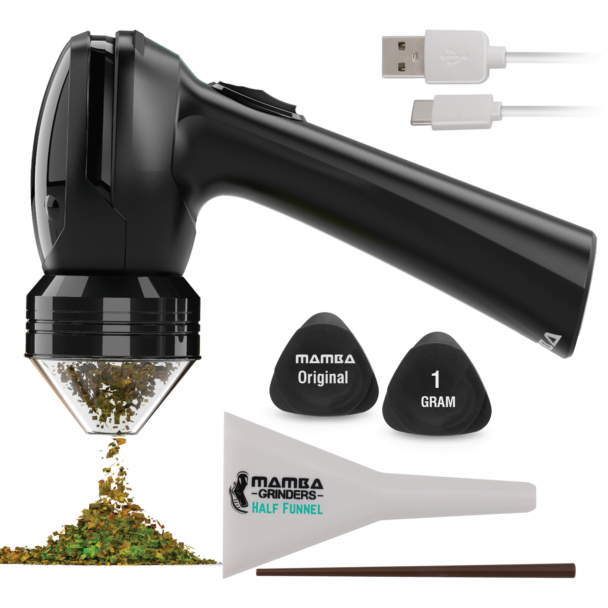 Premium 1g Black USB Electric Herb Grinder - Portable Metal Spice Mill for Kitchen, Travel & Cooking | Fast USB Charging, Compact Design for Herbs, Spices & Seasonings | Perfect for Home Chefs, Camping & On-the-Go Use