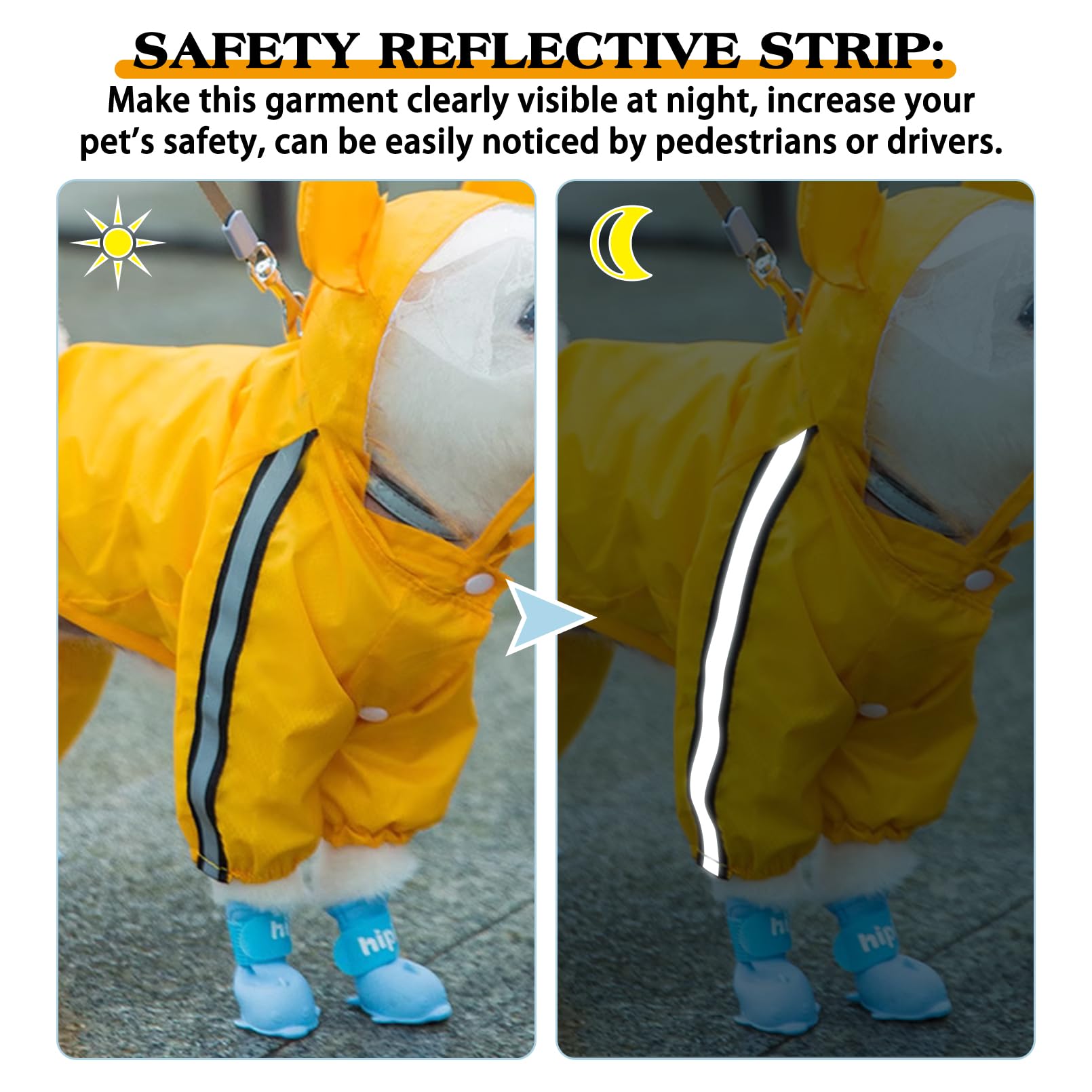 Waterproof Dog Raincoat - Adjustable 4-Legged Dog Rain Jacket with Hood & Leash Hole | Reflective Lightweight Outdoor Rain Poncho for Small & Medium Dogs | Perfect for Walking, Hiking & Rainy Day Adventures (Yellow, X-Large)