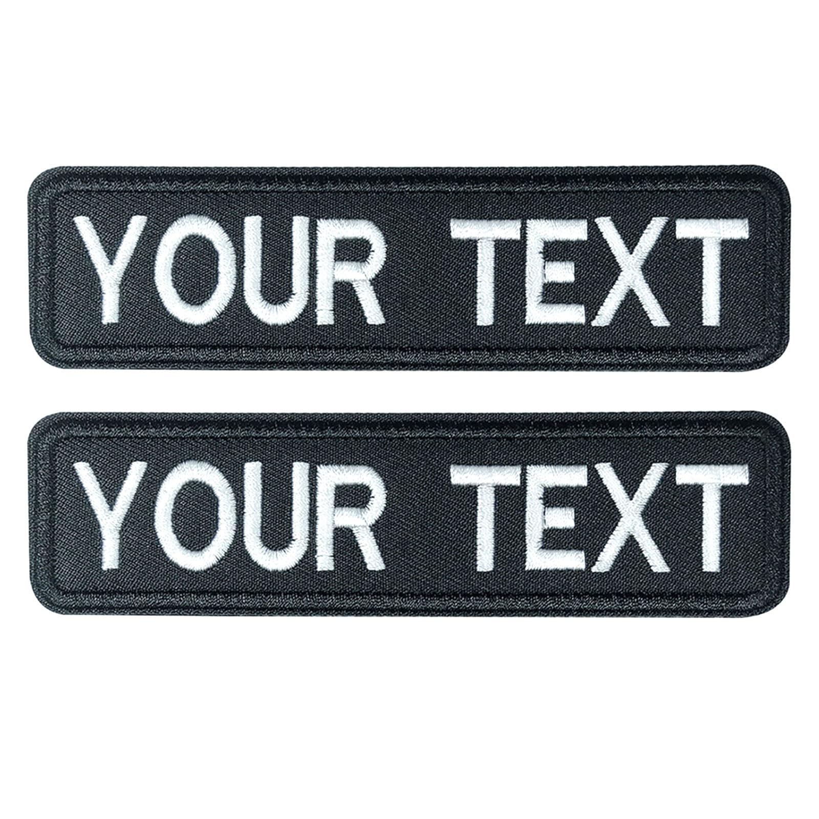 Custom Embroidered Name Patches - 2 Pack Personalized Iron-On Name Tags for Jackets, Backpacks & Dog Harness (4x1 Inch, Black) | Perfect for School Uniforms, Workwear & Pet Identification