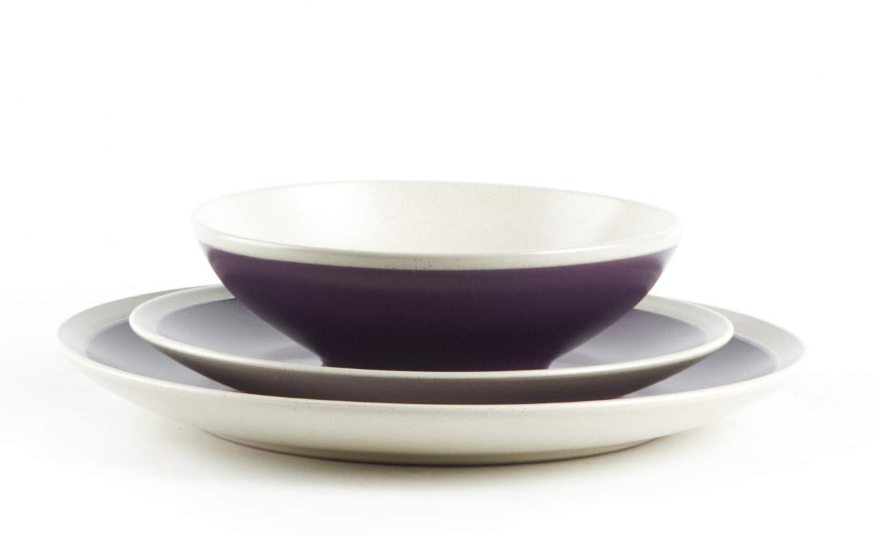 Speckled Stoneware Dinnerware Set 18-Piece - Violet & Ivory for Farmhouse & Rustic Dining | Durable Stoneware Plates, Bowls, Mugs | Perfect for Everyday Use & Entertaining
