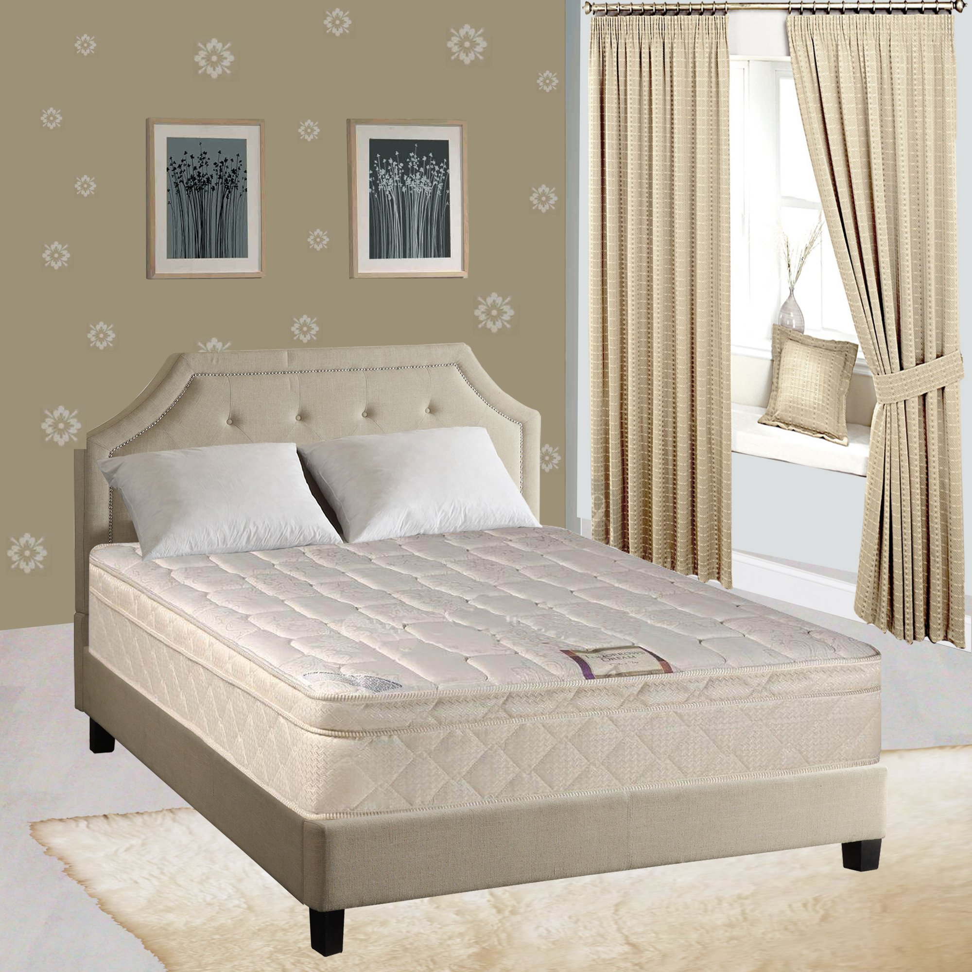 Medium Plush Eurotop Pillowtop Innerspring Mattress with 4-Inch Low Profile Wood Foundation Set - Twin XL Size, Fully Assembled | Perfect for Guest Rooms, Dorms & Small Bedrooms