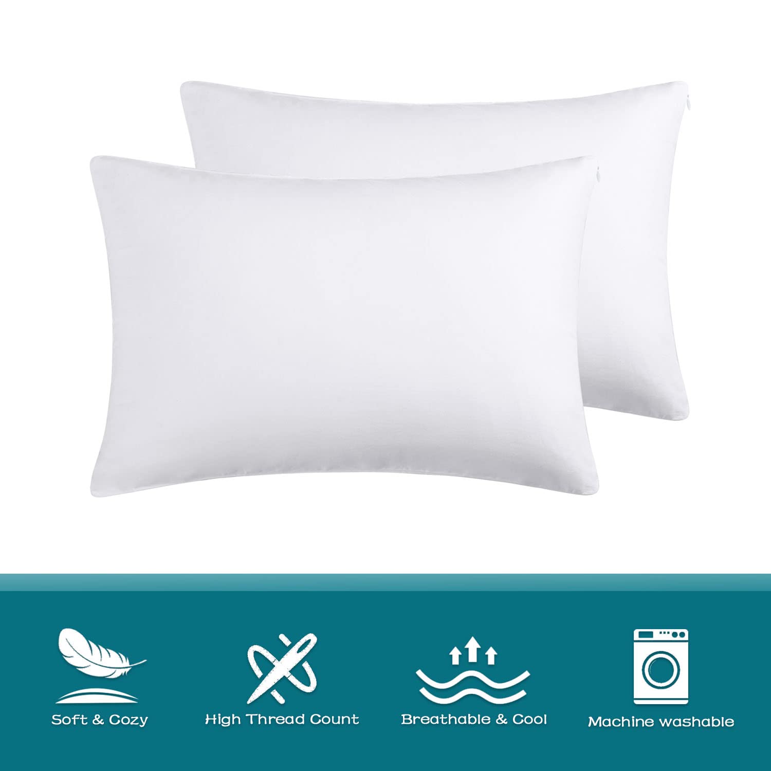 Premium 100% Cotton King Size Zippered Pillowcase Set of 4 - Ultra Soft & Breathable Pillow Protectors with Secure Zipper Closure - 20x36 Inch White Bedding Covers for Hotels, Home Decor, and Luxury Bedroom Essentials