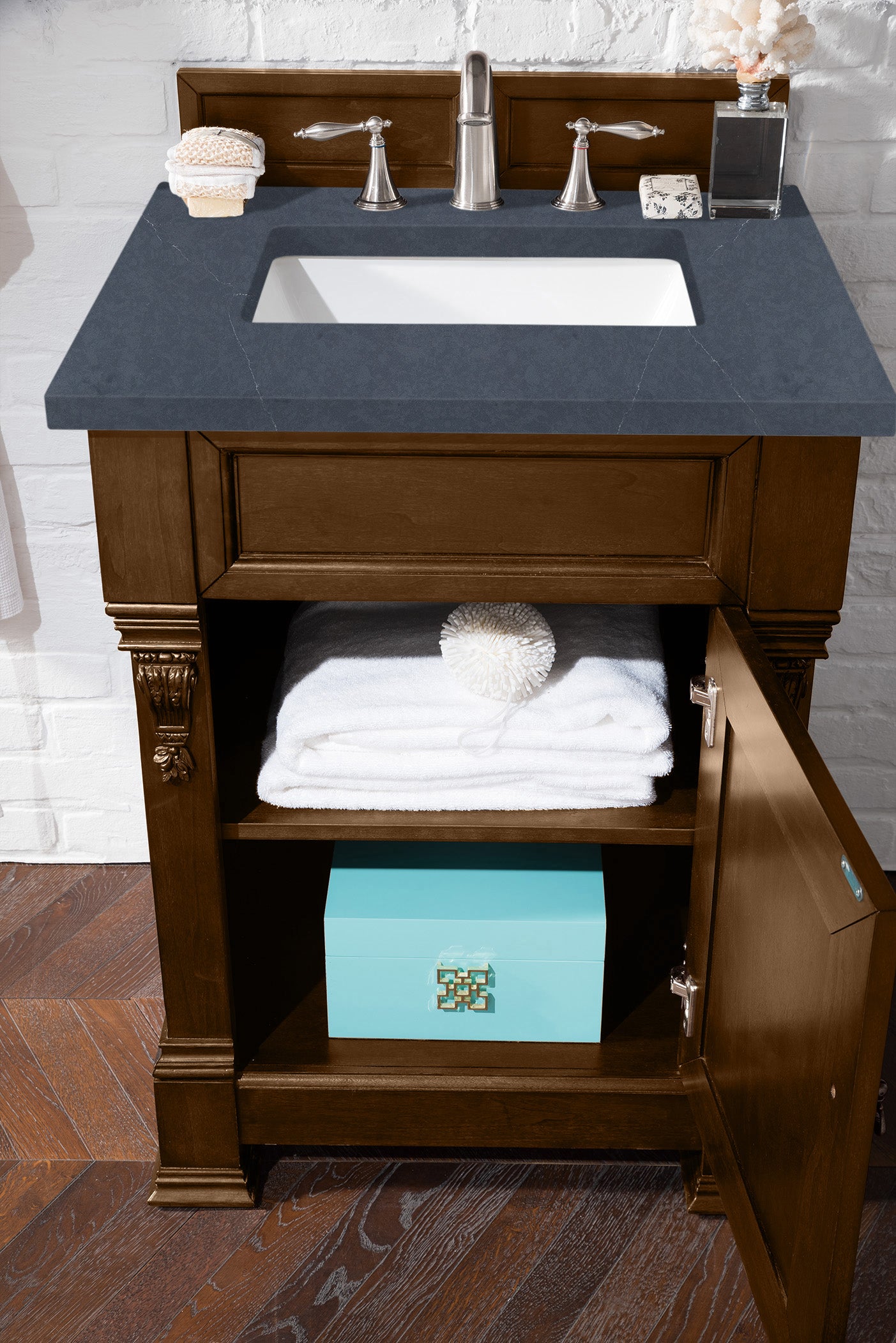Brookfield 26 Inch Single Bathroom Vanity Set with Country Oak Finish & 3CM Charcoal Soapstone Quartz Countertop - Perfect for Modern Farmhouse, Rustic, or Traditional Bathroom Decor