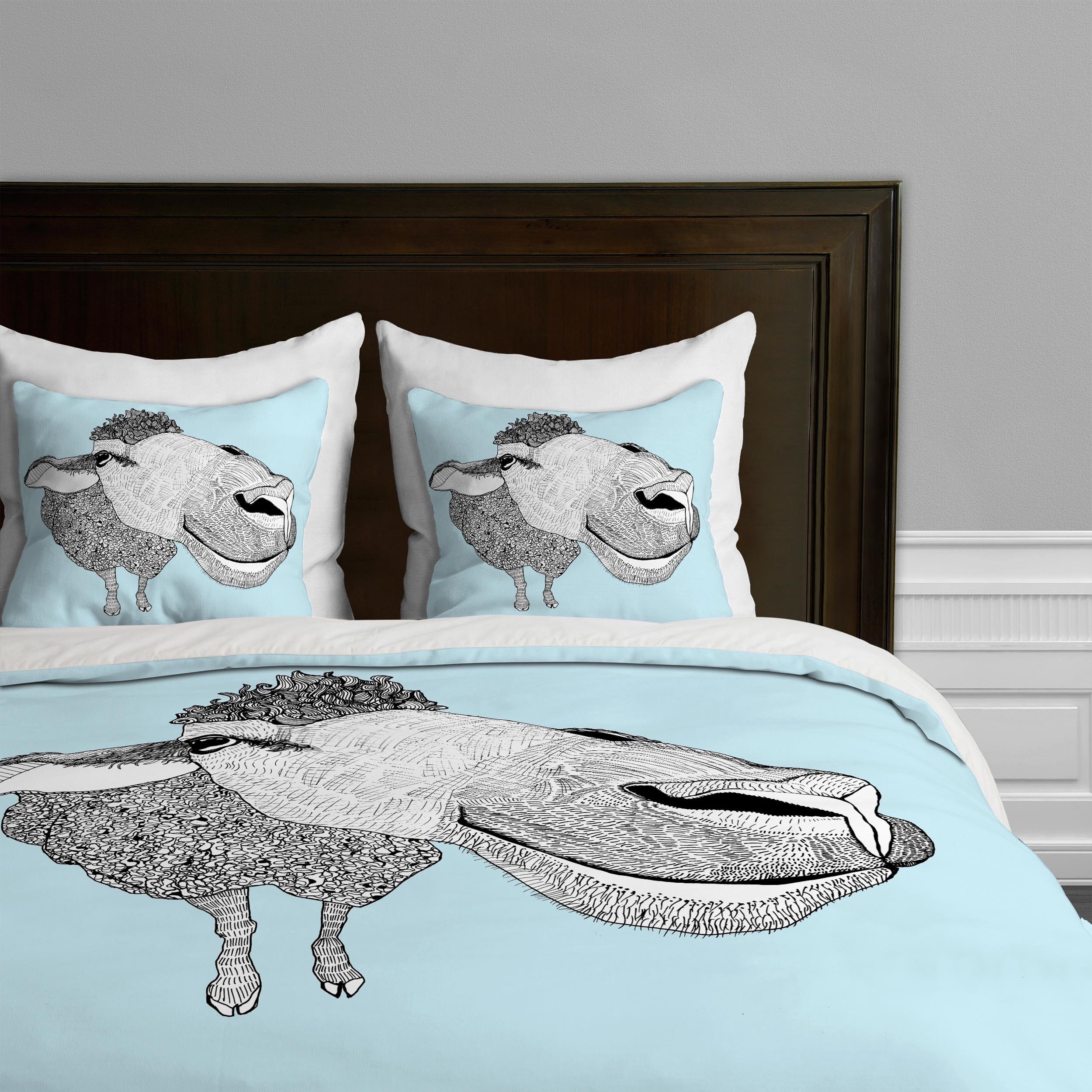Deny Designs Casey Rogers Sheep Duvet Cover Queen Size - Soft Floral Farmhouse Bedding Set for Cozy Bedroom Decor, Perfect for Master Bedroom, Guest Room & Farmhouse Style Homes