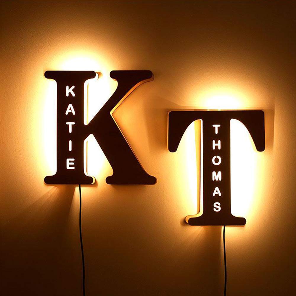 Custom LED Marquee Letter Lights - Personalized Wooden Wall Decor for Bedroom, Wedding & Gifts