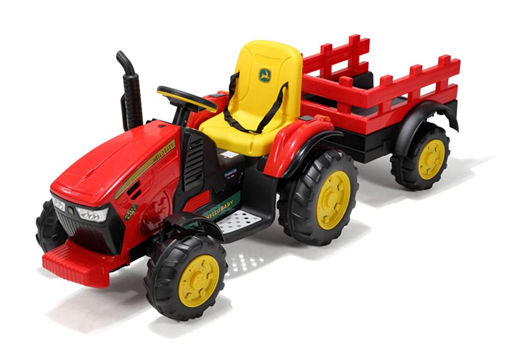 12V Battery Powered Ride-On Tractor with Detachable Trailer - 2 Speed Electric Toy Vehicle for Kids | Farm-Themed Playground Loader with MP3 Player (Red) | Perfect for Outdoor Play, Birthday Gifts & Early Learning Development
