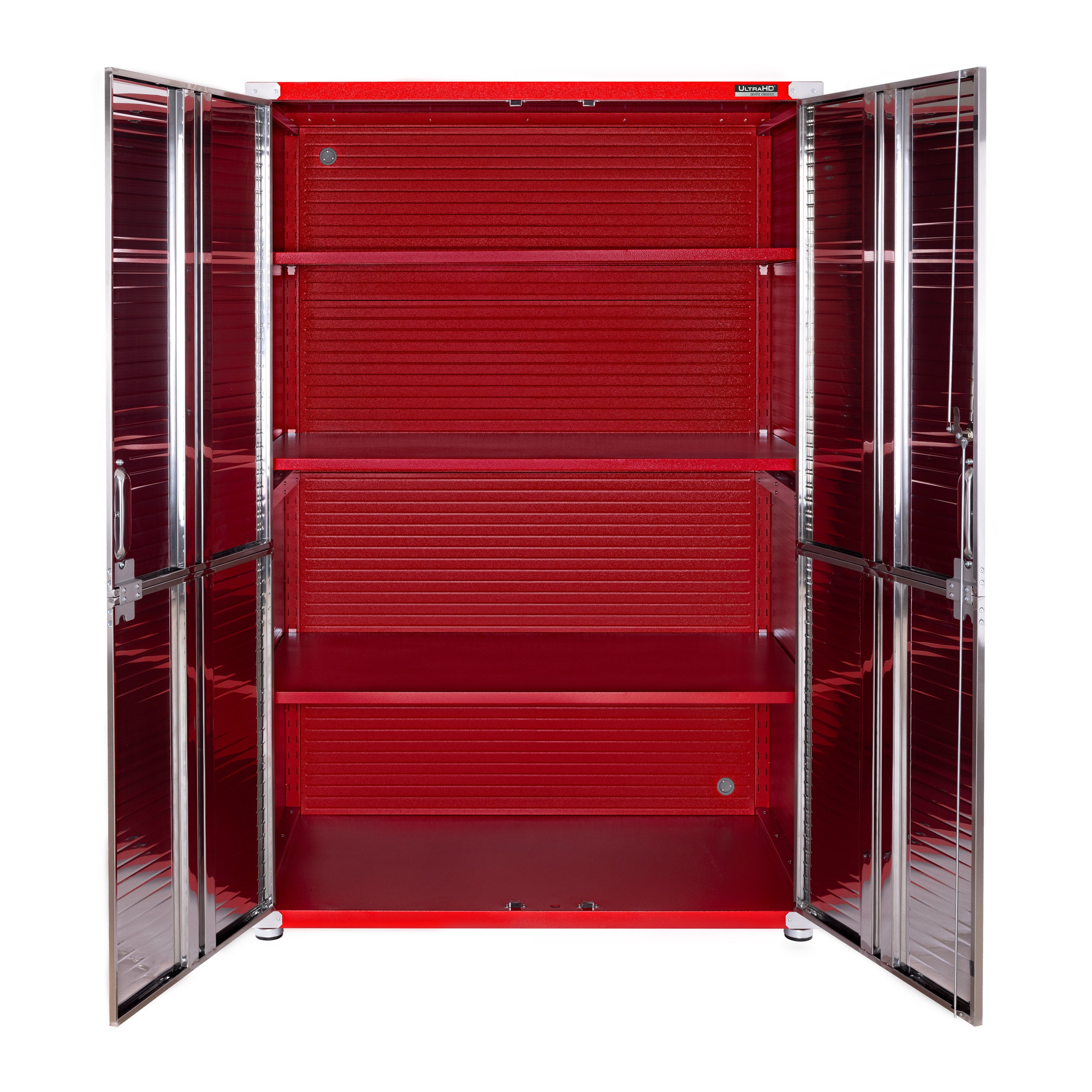 UltraHD® 3-Tier Storage Cabinet with Adjustable Shelves, Red - Perfect for Home, Office, and Garage Organization