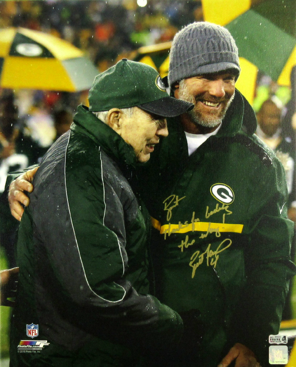 Authentic Brett Favre Signed Green Bay Packers 16x20 Framed Canvas with 'Bart, Thanks for Leading the Way' Inscription - Perfect for NFL Memorabilia Collectors & Packers Fans Home Decor