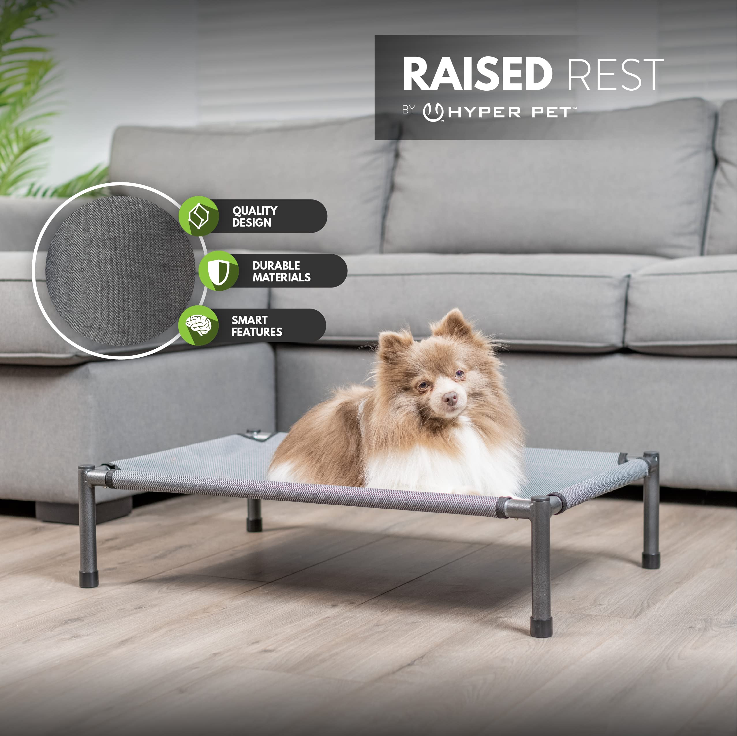 Hyper Pet Raised Rest Deluxe Elevated Dog Bed - Washable Cover, Supports 70 lbs (30