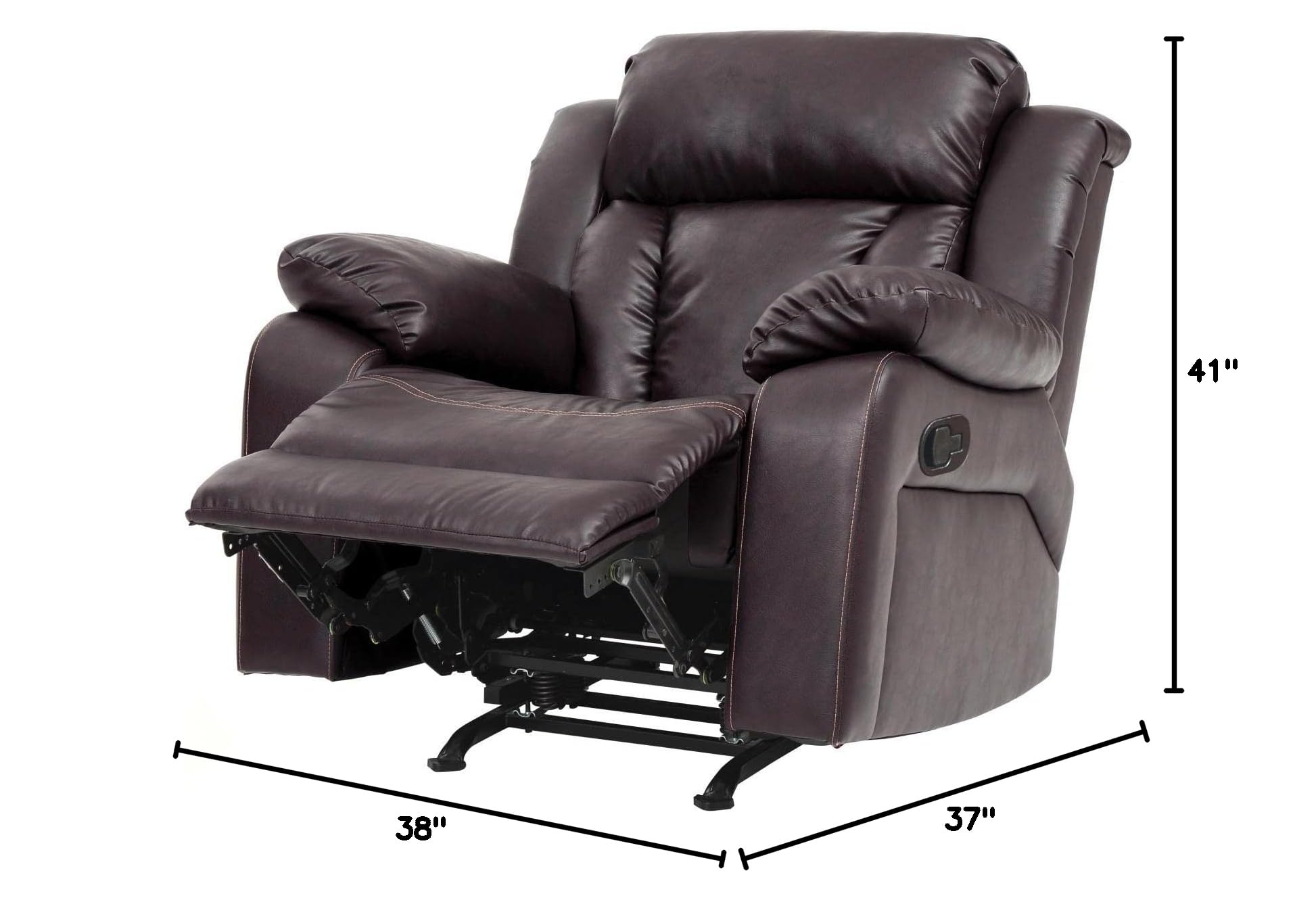 Glory Furniture Daria Faux Leather Rocker Recliner Chair - Dark Brown Living Room Reclining Chair for Relaxation & Comfort