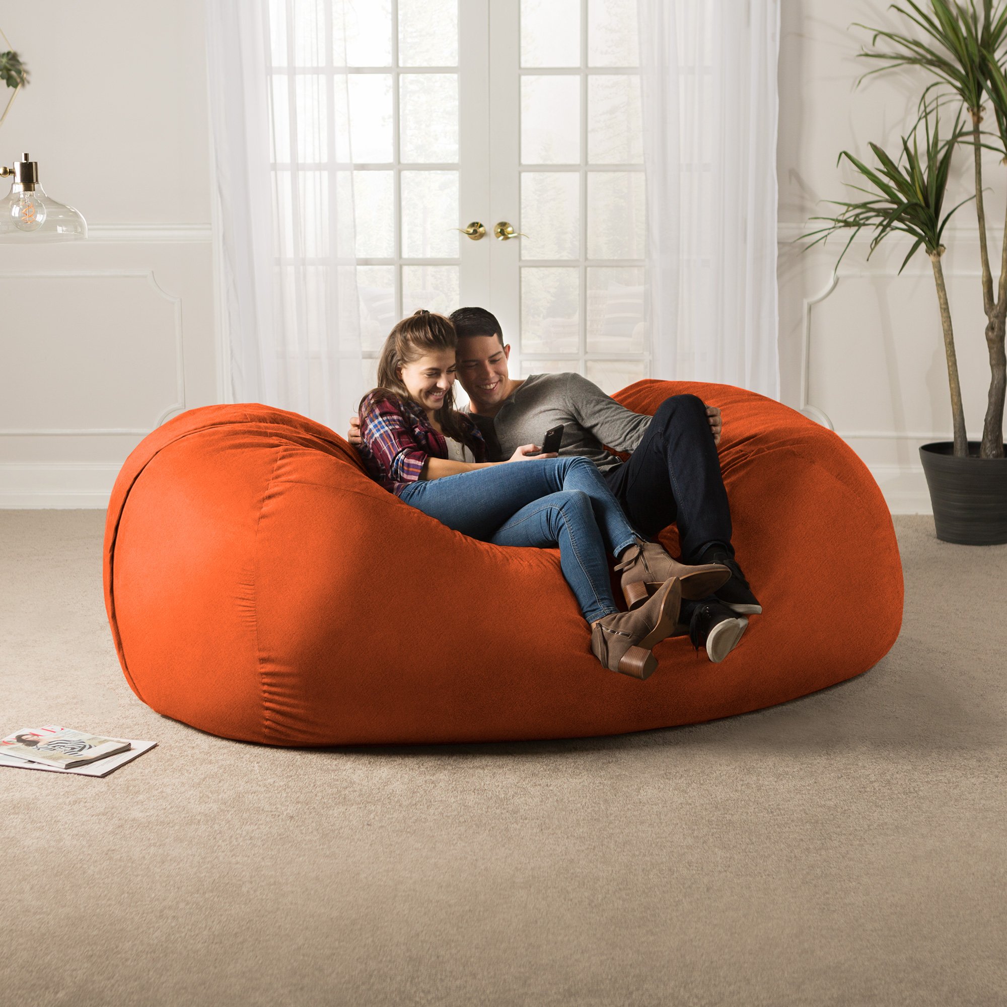 Jaxx 7 Foot Oversized Bean Bag Sofa Chair - Ultra Soft Mandarin Orange Lounger for Living Room, Bedroom, Game Room & Dorm Comfort (Perfect for Movie Nights, Gaming & Relaxation)