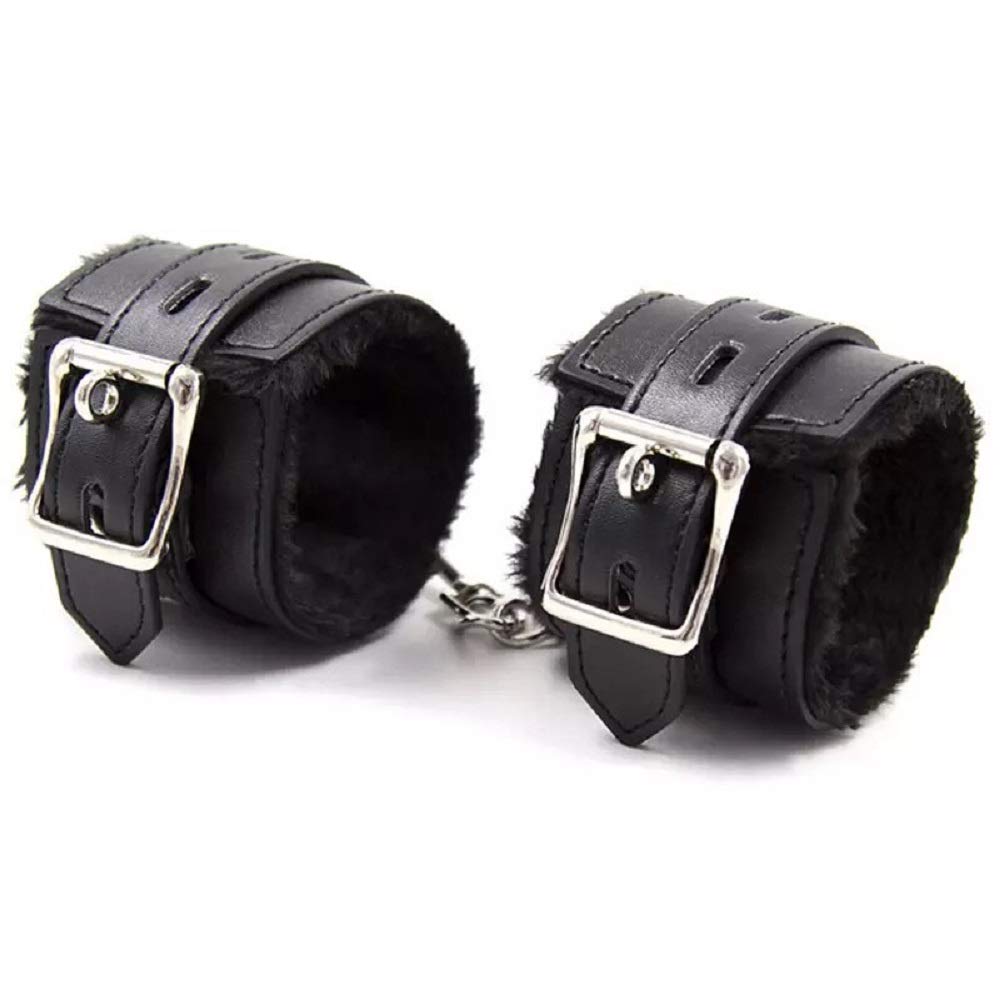 Punk Style Fluffy Leather Handcuffs Bracelet with Soft Plush Lining - Adjustable Wrist & Leg Cuffs for Role Play, Yoga, Gym, Cosplay & BDSM - Detachable Leash for Parties & Gifts