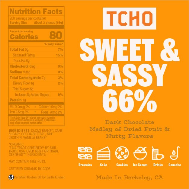 Organic & Fair Trade Certified TCHO 66% Dark Chocolate Baking Couvertures (6.6lb Bag) - Non-GMO, Vegan, Dairy-Free, Soy-Free | Perfect for Baking, Desserts & Gourmet Recipes