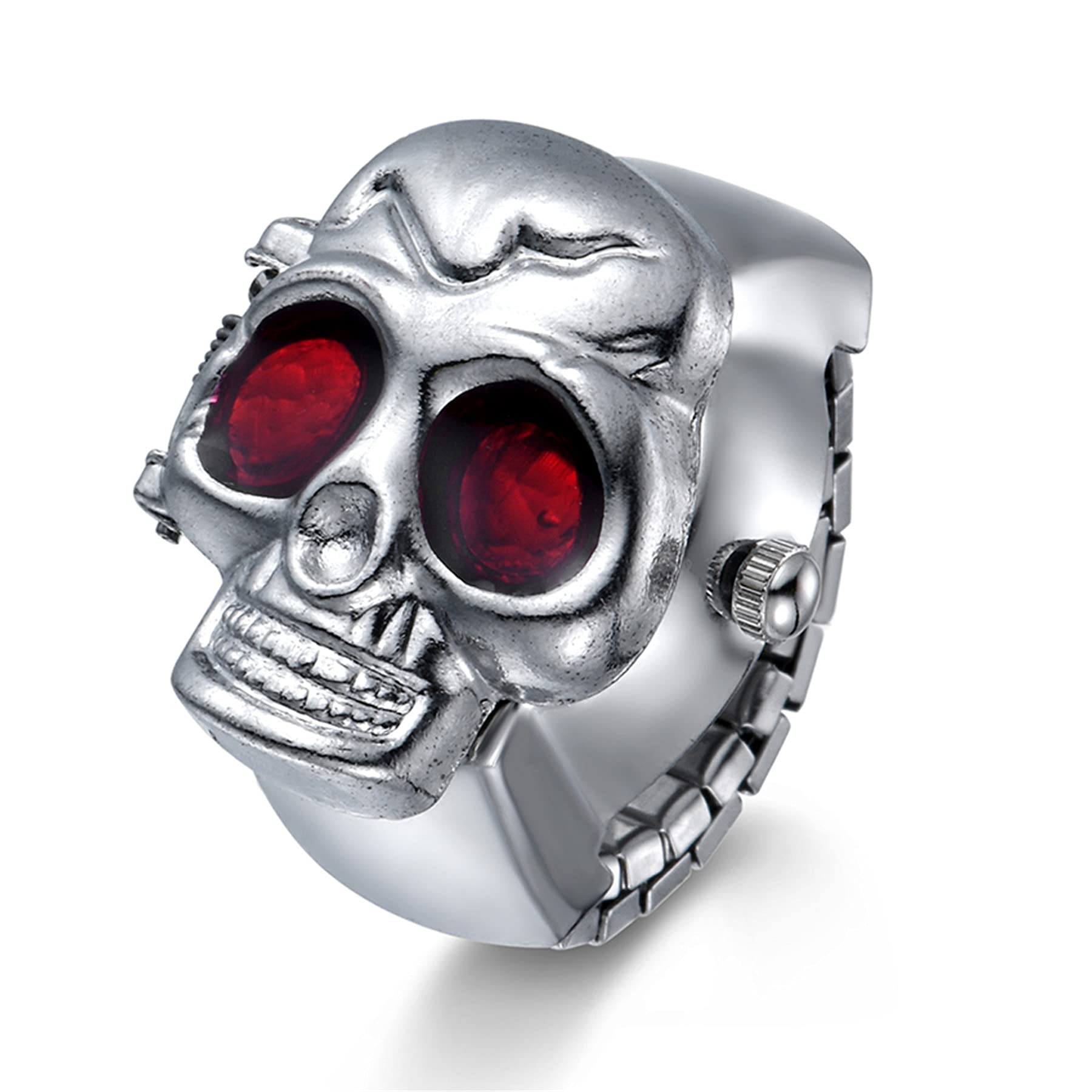 Punk Skull Flip-Open Ring Watch for Men & Women | Adjustable Quartz Analog | Gothic Jewelry Accessory