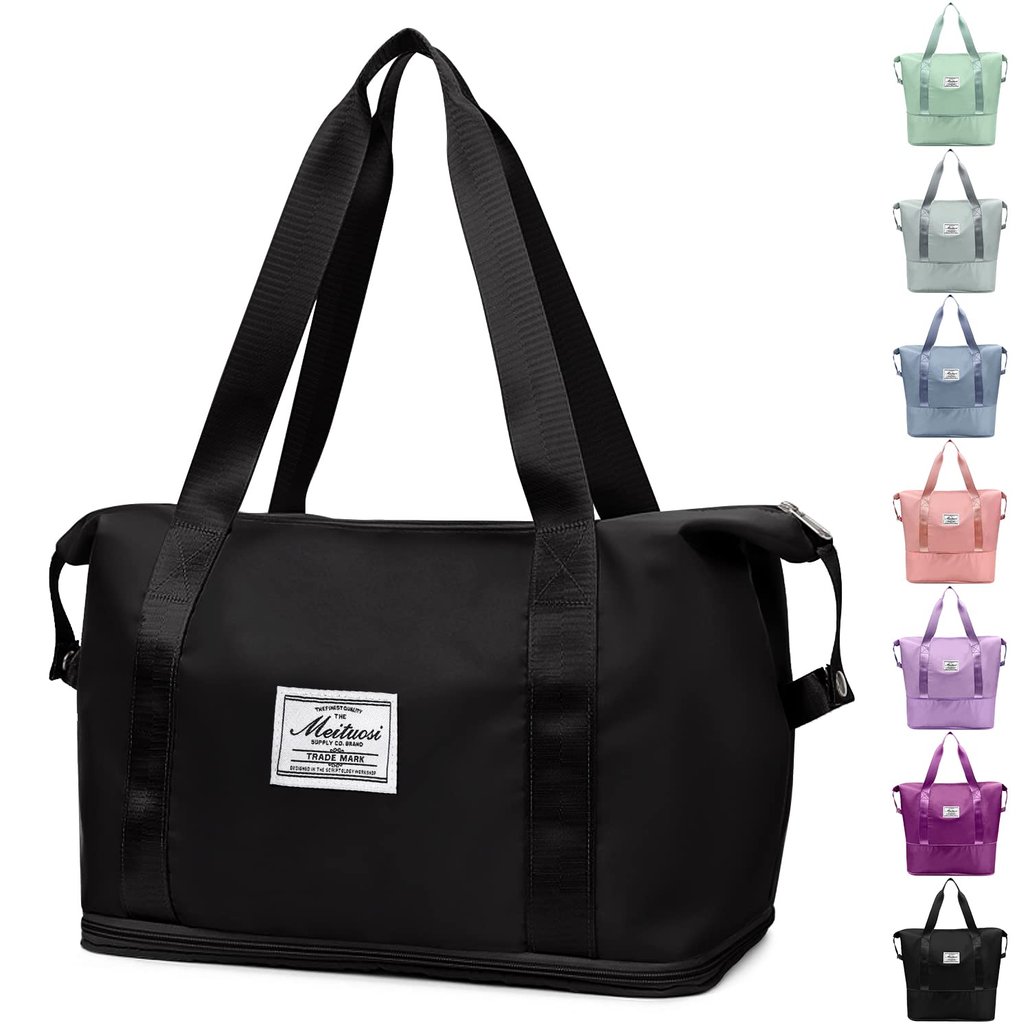 Large Expandable Folding Travel Bag with Dry/Wet Separation - Lightweight Waterproof Weekender Carry-On Luggage for Women (Black) | Perfect for Weekend Getaways, Gym Trips & Business Travel
