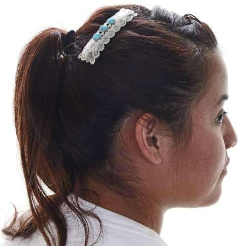 Authentic Native American Turquoise Silver Hair Barrette - Handmade Hammered Sterling Silver Spring Clip Hair Accessory for Women | Perfect for Weddings, Parties & Everyday Wear