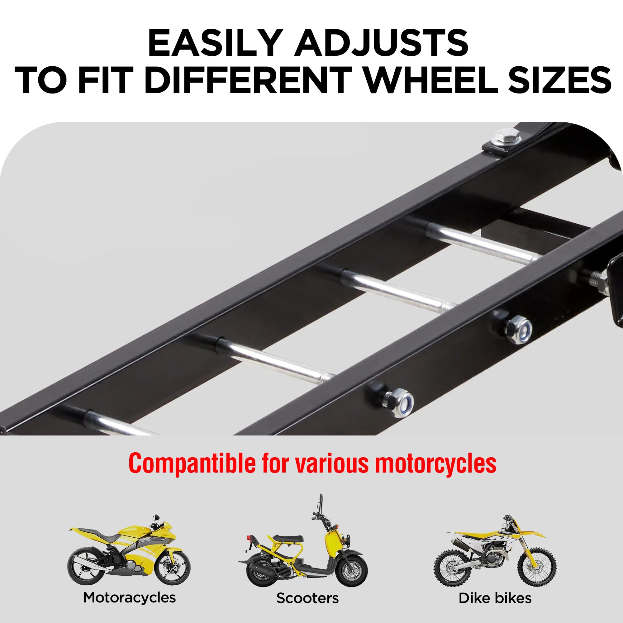 Heavy Duty 500 LBS Motorcycle Hitch Carrier with Loading Ramp & Gas Can Holder - Universal Hitch Mount Rack for Scooter, Dirt Bike, ATV Hauling | Perfect for Road Trips, Camping & Off-Road Adventures