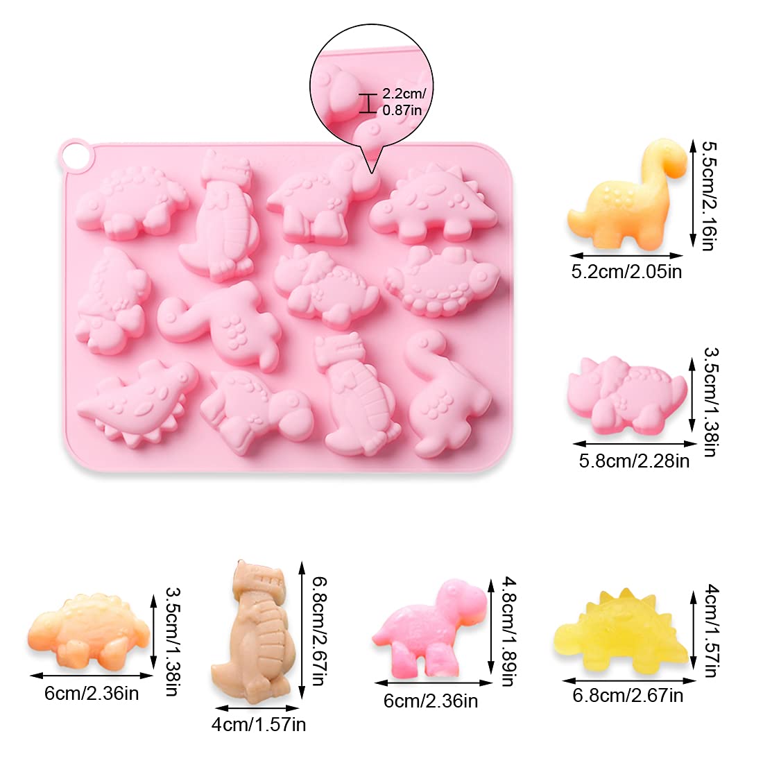 2Pcs Cute Dinosaur Silicone Cake Molds - 3D Dino Chocolate & Gummy Mold Tray with 12 Cavities - Perfect for Baking, Candy Making, Cupcake Decorating and DIY Handmade Soap - Fun Kids Birthday Party & Baking Activity Supplies