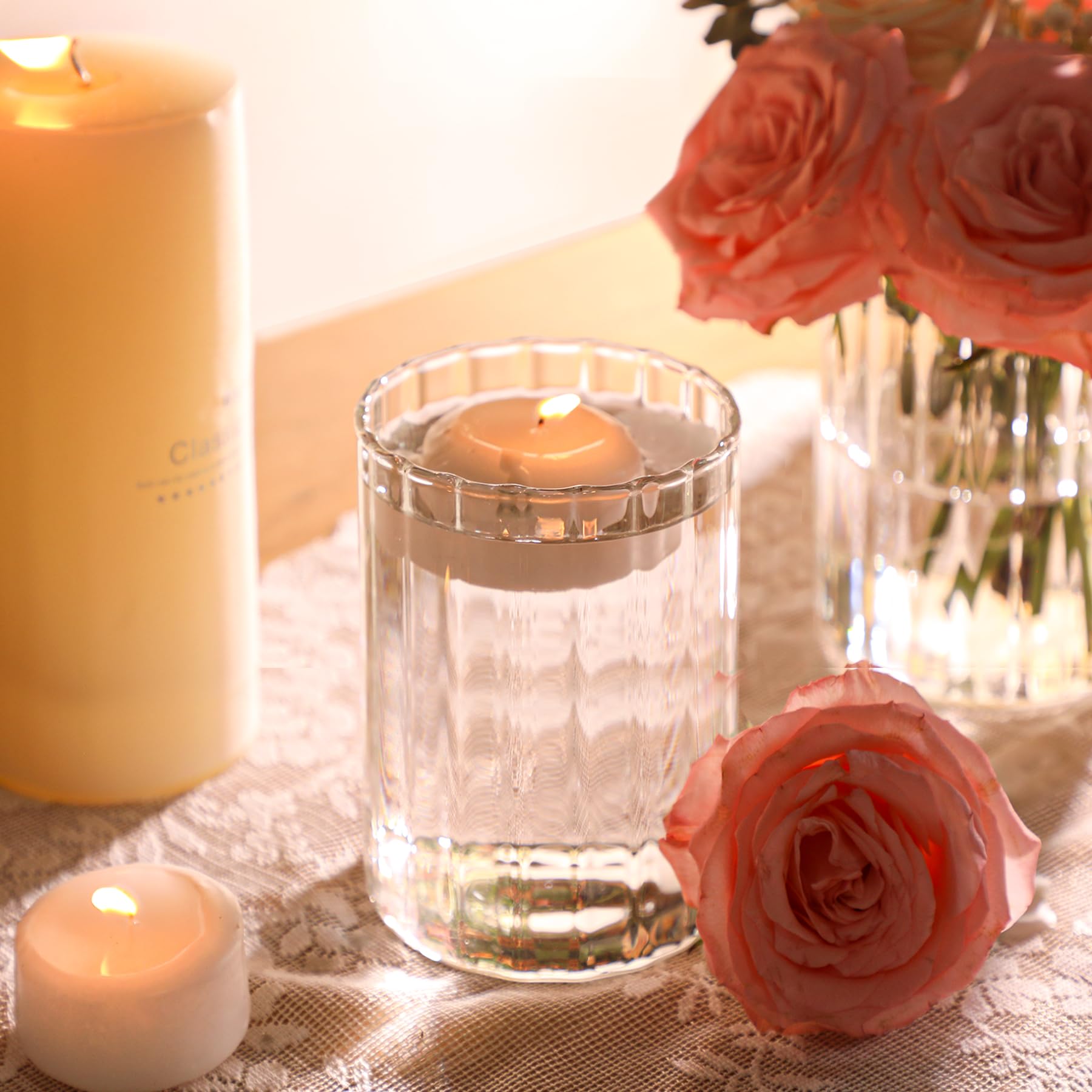 ComSaf 12-Pack Clear Glass Cylinder Vases - 6 Inch Tall Ribbed Bud Vases for Wedding Centerpieces, Floral Arrangements & Home Decor - Bulk Hurricane Candle Holders for Parties, Dining Tables & Event Decorations