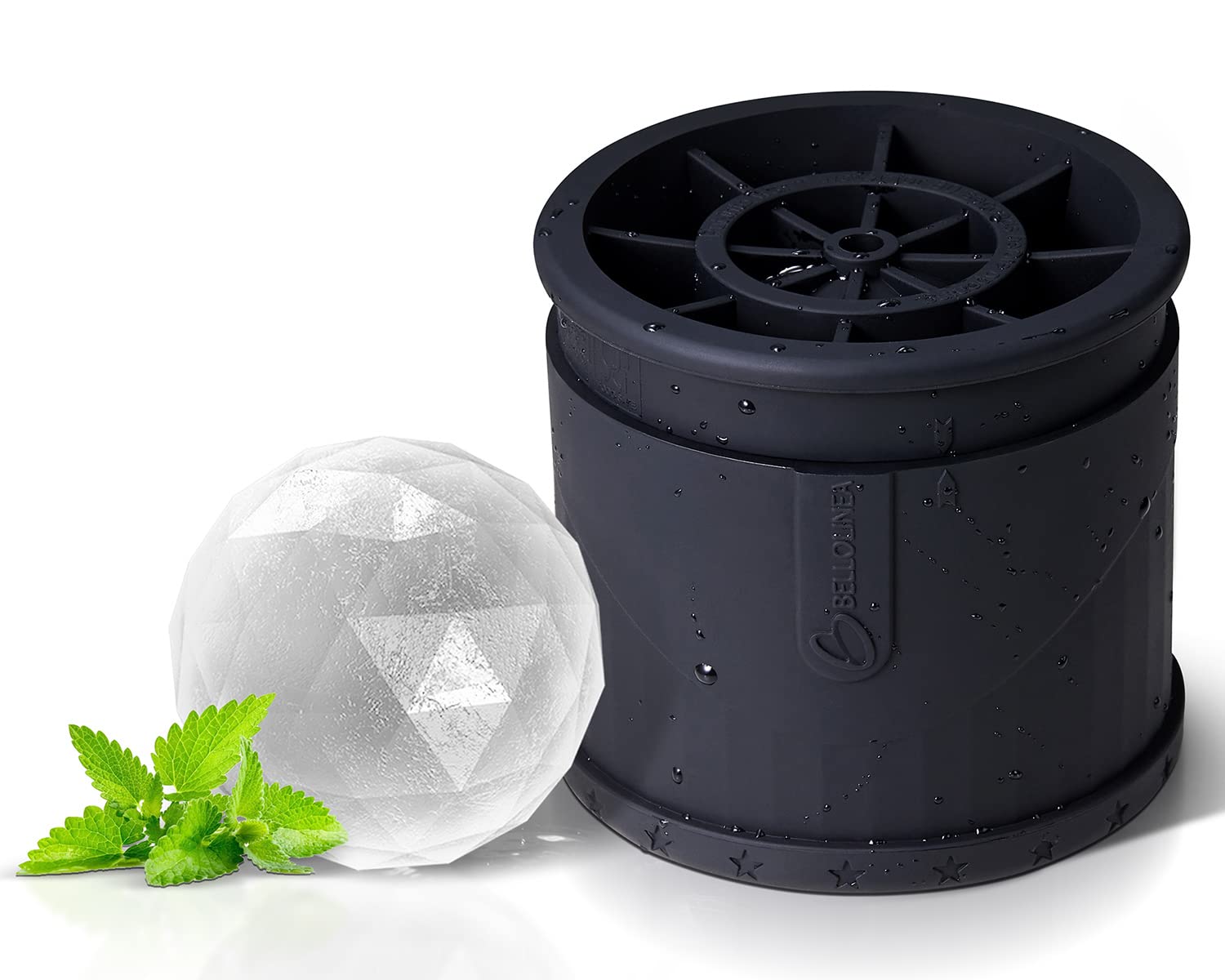 BELLOLINEA Large 2.54 Inch Whiskey Ice Ball Maker - Premium Sphere Ice Cube Mold for Bourbon, Scotch & Cocktails (1 Pack, Black) - Perfect for Home Bars, Parties & Gift Giving
