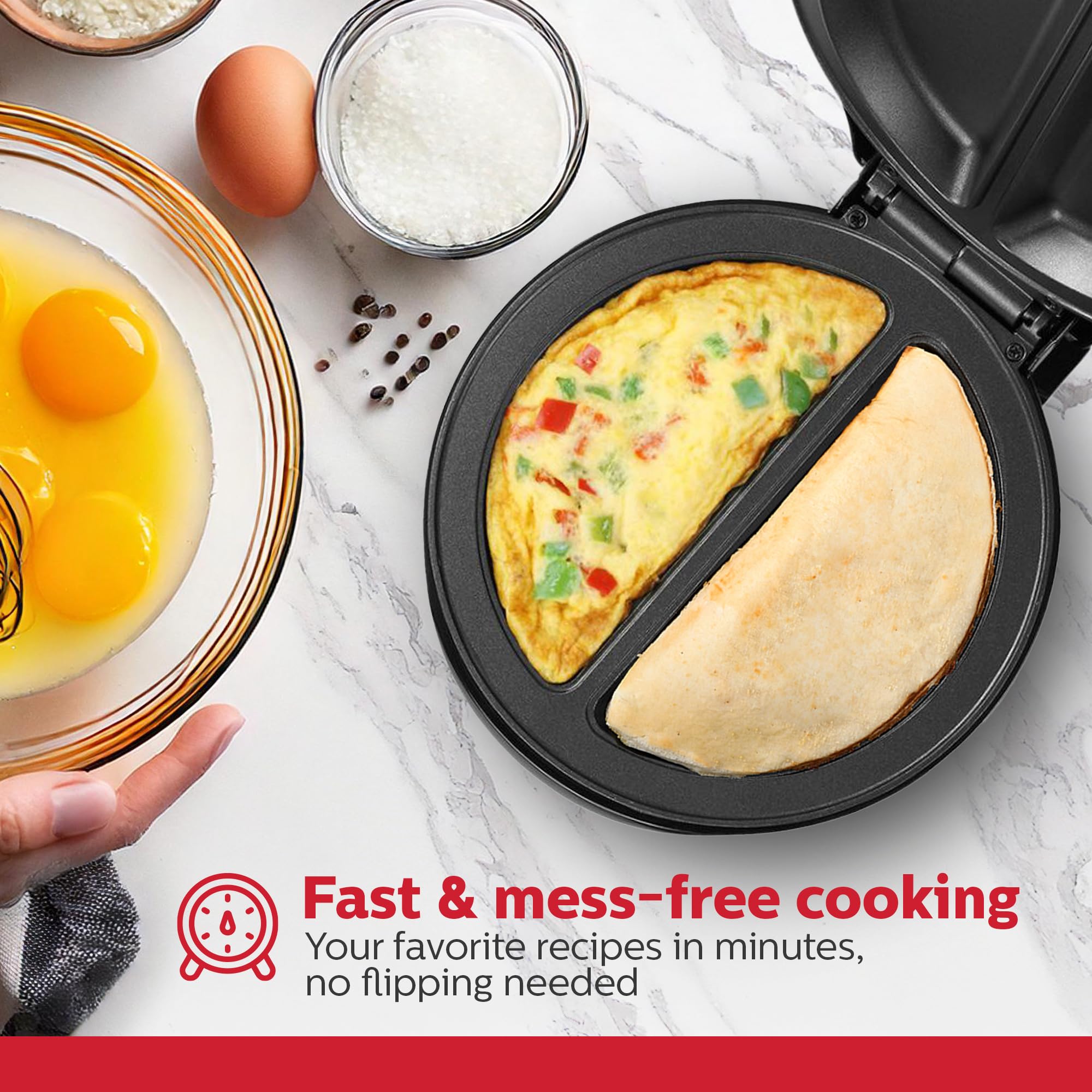 Holstein Housewares Non-Stick Omelet & Frittata Pan - 2 Portion Egg Cooker with Stainless Steel Handle - Perfect for Breakfast, Brunch & Quick Meals - Black/Stainless Steel Design