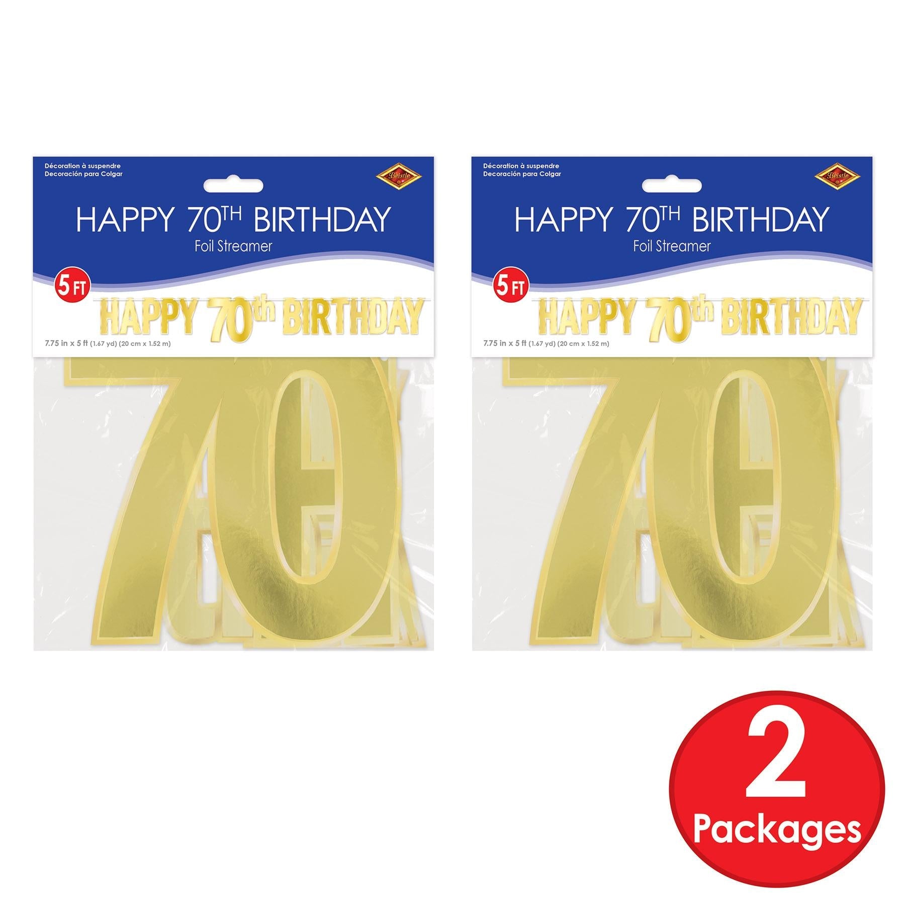 12 Pack Beistle Foil Happy 70th Birthday Party Streamers - Gold & Silver Decorations for Milestone Celebrations, Anniversaries, Retirement Parties