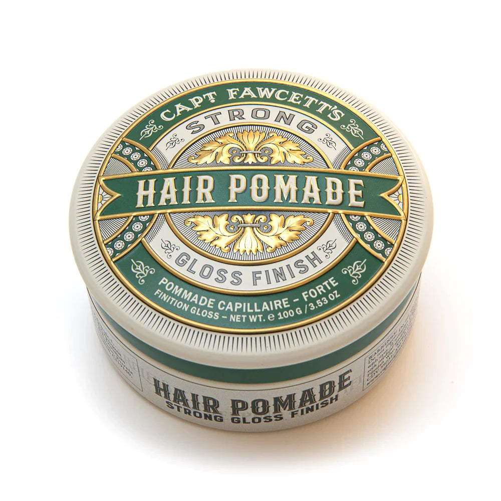 Captain Fawcett's Strong Hold Pomade - 100g Green Hair Styling Wax for Men | Perfect for Classic Slick Back, Pompadour & Vintage Hairstyles