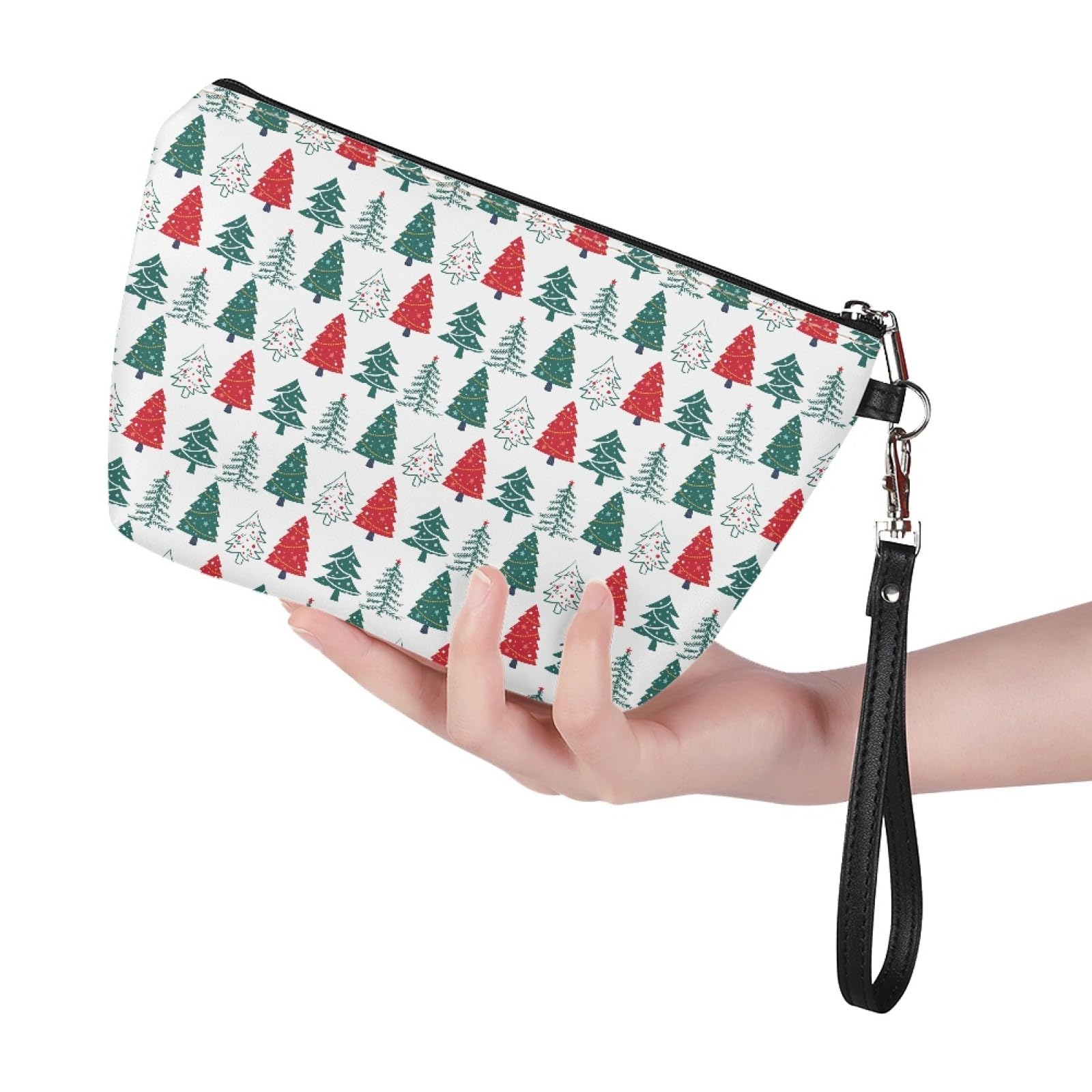Christmas Tree Print Waterproof Cosmetic Pouch - Holiday Themed Women's Small Makeup Bag for Purse | Perfect for Travel, Gift Giving & Christmas Party Essentials