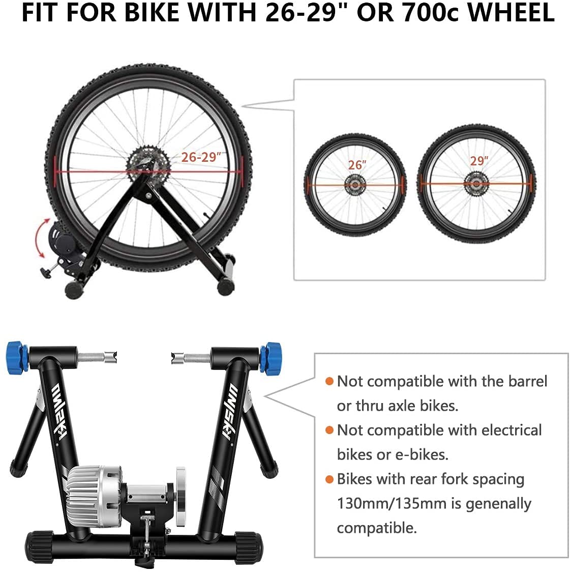 Unisky Indoor Bike Trainer Stand - Magnetic Resistance, Noise Reduction, Fits 26-28 Inch & 700C Wheels - Perfect for Home Workouts, Cycling Training & Winter Riding
