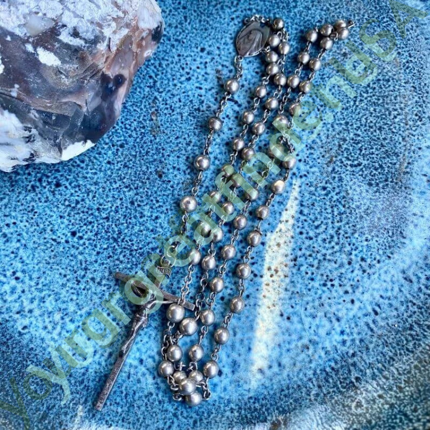 Vintage Solid Sterling Silver Rosary - Handcrafted Catholic Prayer Beads for Religious Devotion, Meditation & Gifts