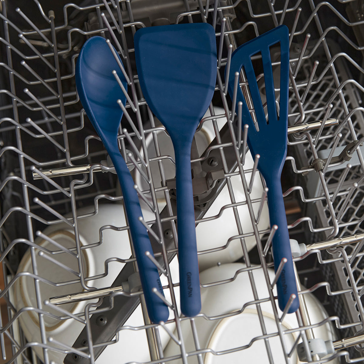 Premium 7-Piece Platinum Silicone Kitchen Utensil Set with Crock - Navy Blue | Non-Slip, Heat-Resistant Cooking Tools for Baking, Stirring, Serving - Perfect for Home Chefs & Gift Giving