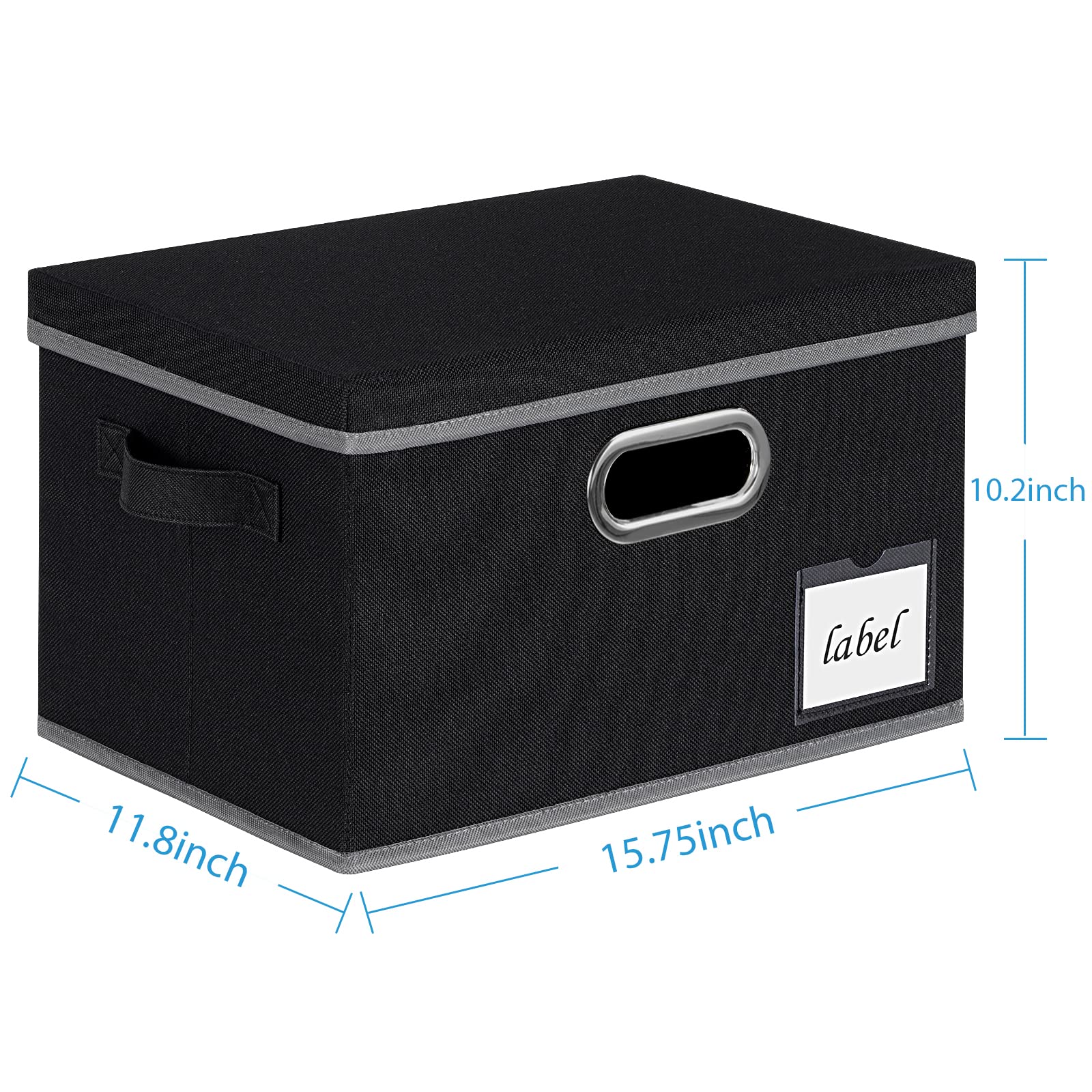 Extra Large Foldable Storage Bins with Lids - Heavy Duty Fabric Storage Baskets with 3 Handles & Labels for Closet, Home, Bedroom, Office Organization - Perfect for Seasonal Clothes, Toys & Household Items (Black)