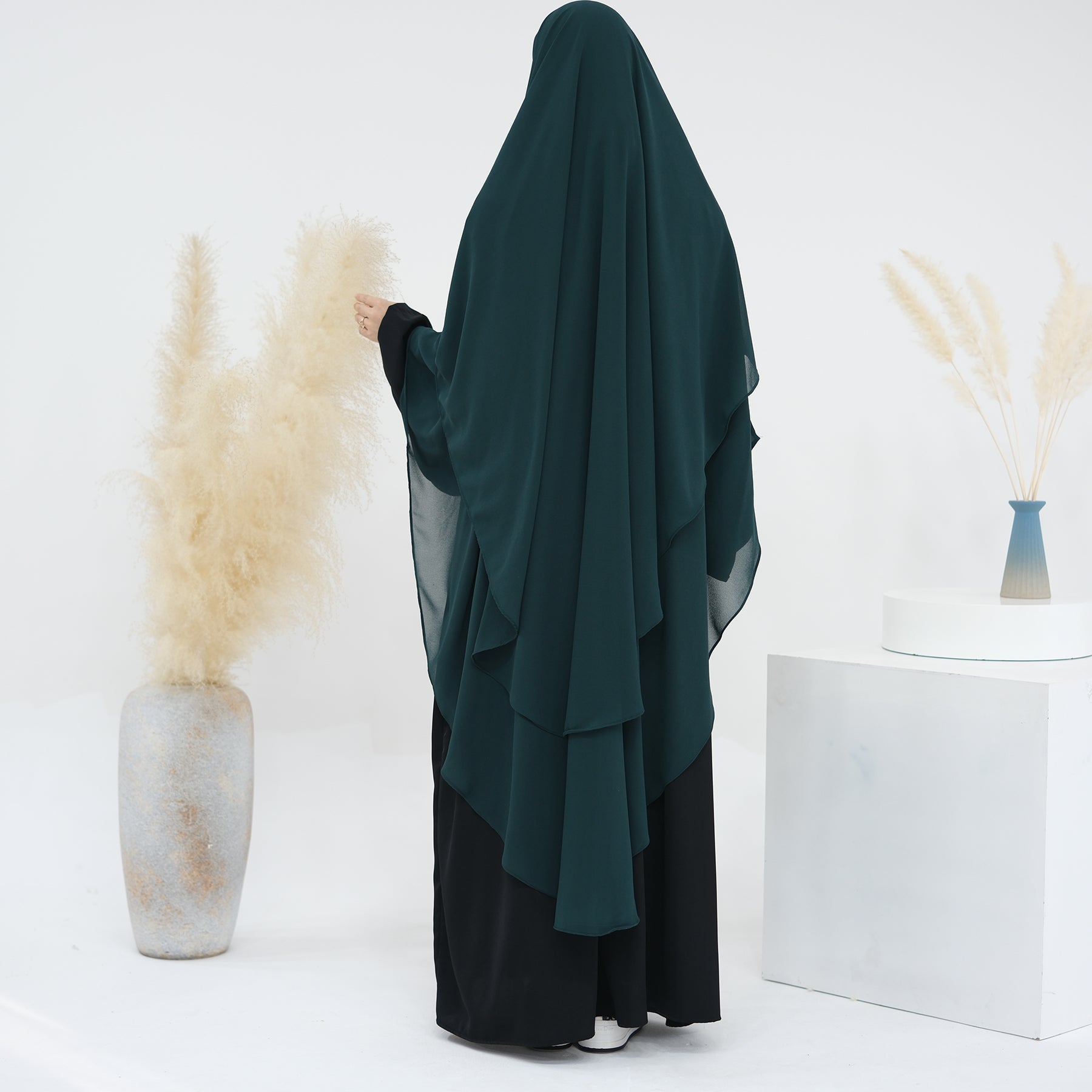2 Layer Maxi Chiffon Khimar Scarf - Emerald Green Muslim Prayer Hijab Shawl for Women | Perfect for Daily Wear, Islamic Prayer & Special Occasions