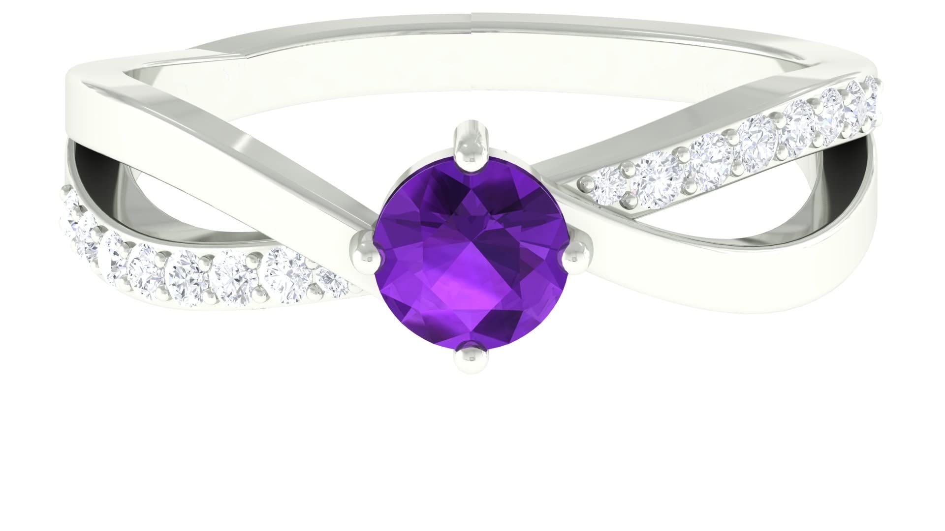 0.50 CT Amethyst & Diamond Ring in 14K Solid Gold - Certified Round Cut Solitaire Infinity Ring for Women | Perfect for Engagement, Anniversary & Special Occasion Gifts