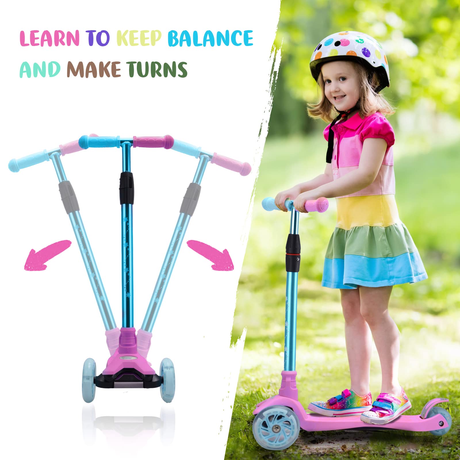 Best 3 Wheel Scooter for Kids Ages 3-12 - LED Light Up Wheels, Adjustable Height & Sturdy Deck - Perfect for Outdoor Play, Commuting to School & Neighborhood Fun