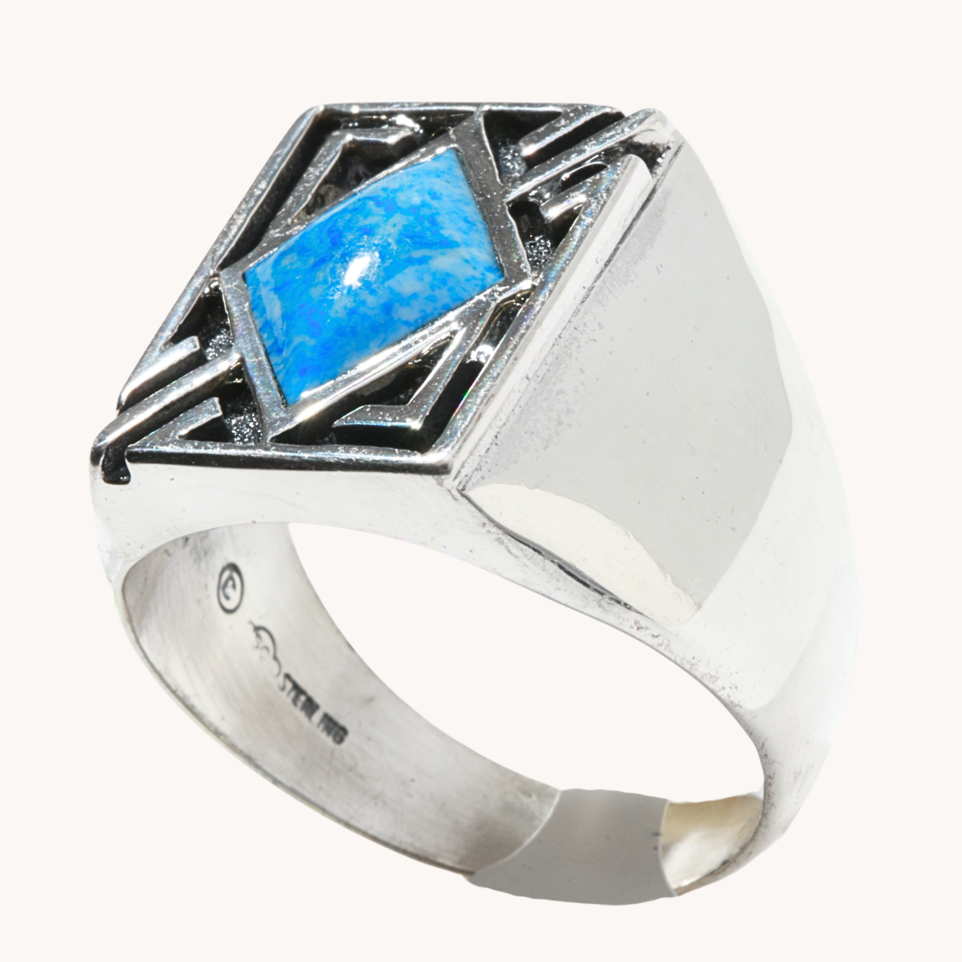 Men's Lapis Lazuli Geometric Denim Ring - Stylish Blue Stone Jewelry for Casual & Formal Wear