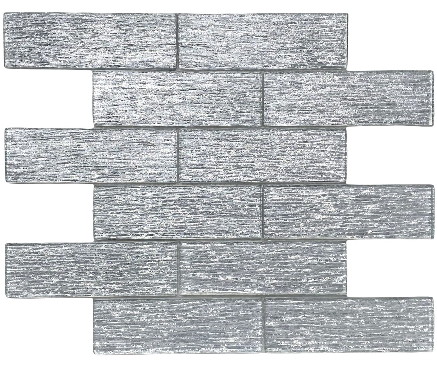 TDMS-CHL-135 Glitter Silver Textured 2x6 Inch Glass Mosaic Wall Tile - 5 Sheet Pack Set for Kitchen Backsplash, Bathroom Decor, Accent Wall & Home Improvement Projects