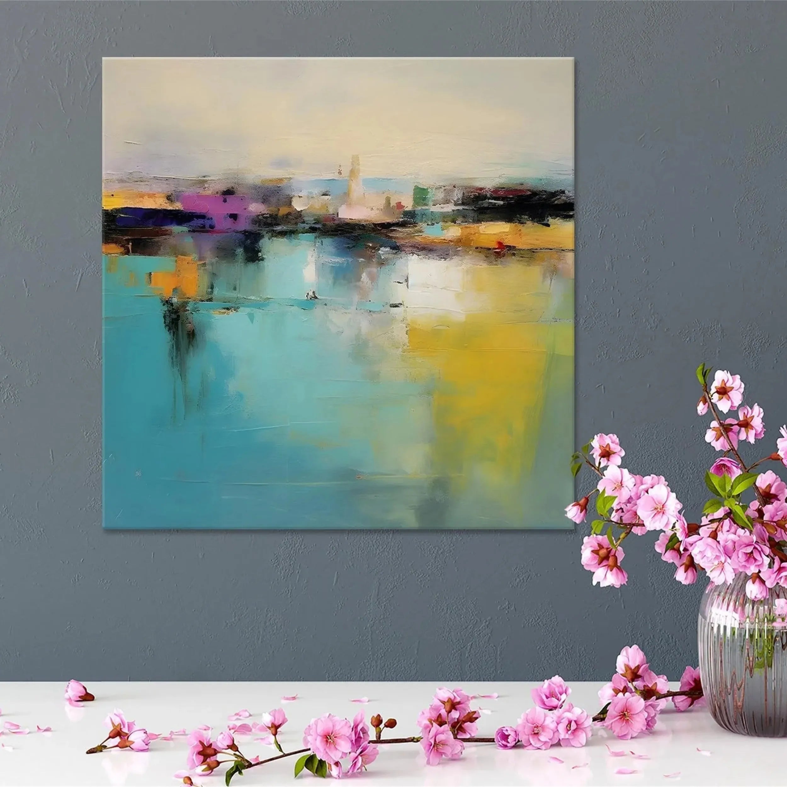 Blue & Green Abstract Wall Art Canvas Print #BG074 - Modern Home Decor for Living Room, Bedroom & Office