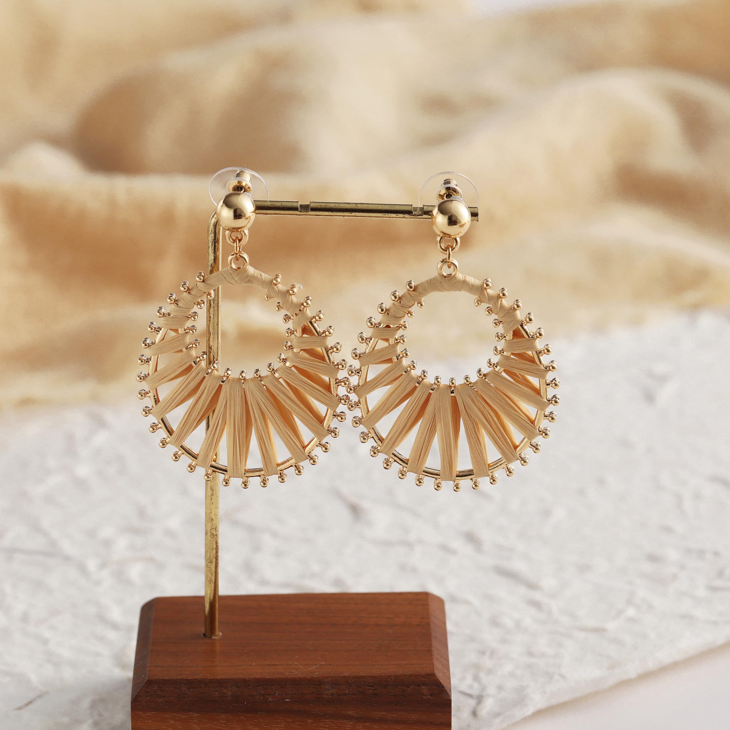 Boho Raffia Teardrop Earrings for Women - Large Statement Drop Dangle Earrings | Handmade Woven Beach Jewelry | Perfect for Prom, Bridal Shower, Summer Vacation & Boho Fashion Outfits