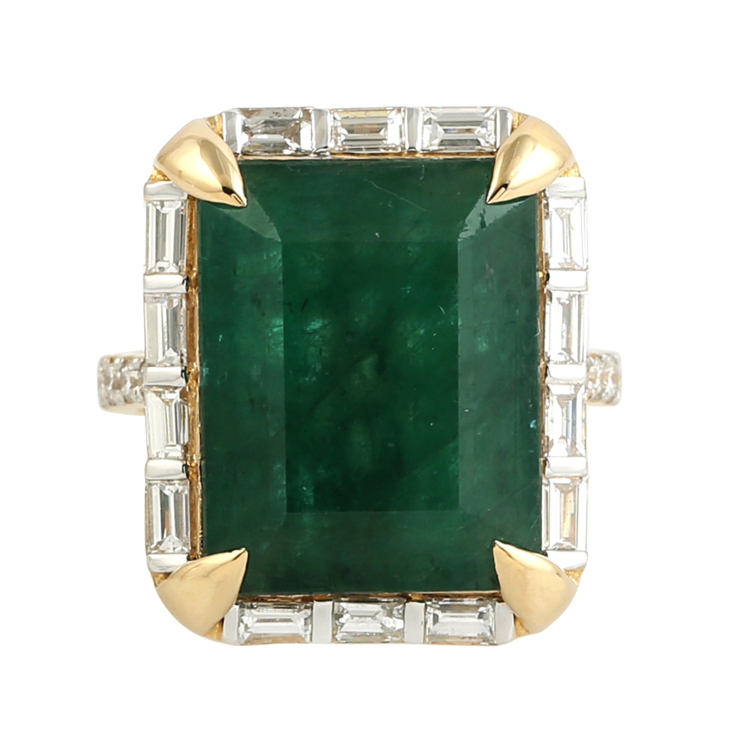 Baguette Cut Diamond & Emerald Cut Gemstone Gold Cocktail Ring for Women – Perfect for Evening Parties, Weddings & Special Occasions