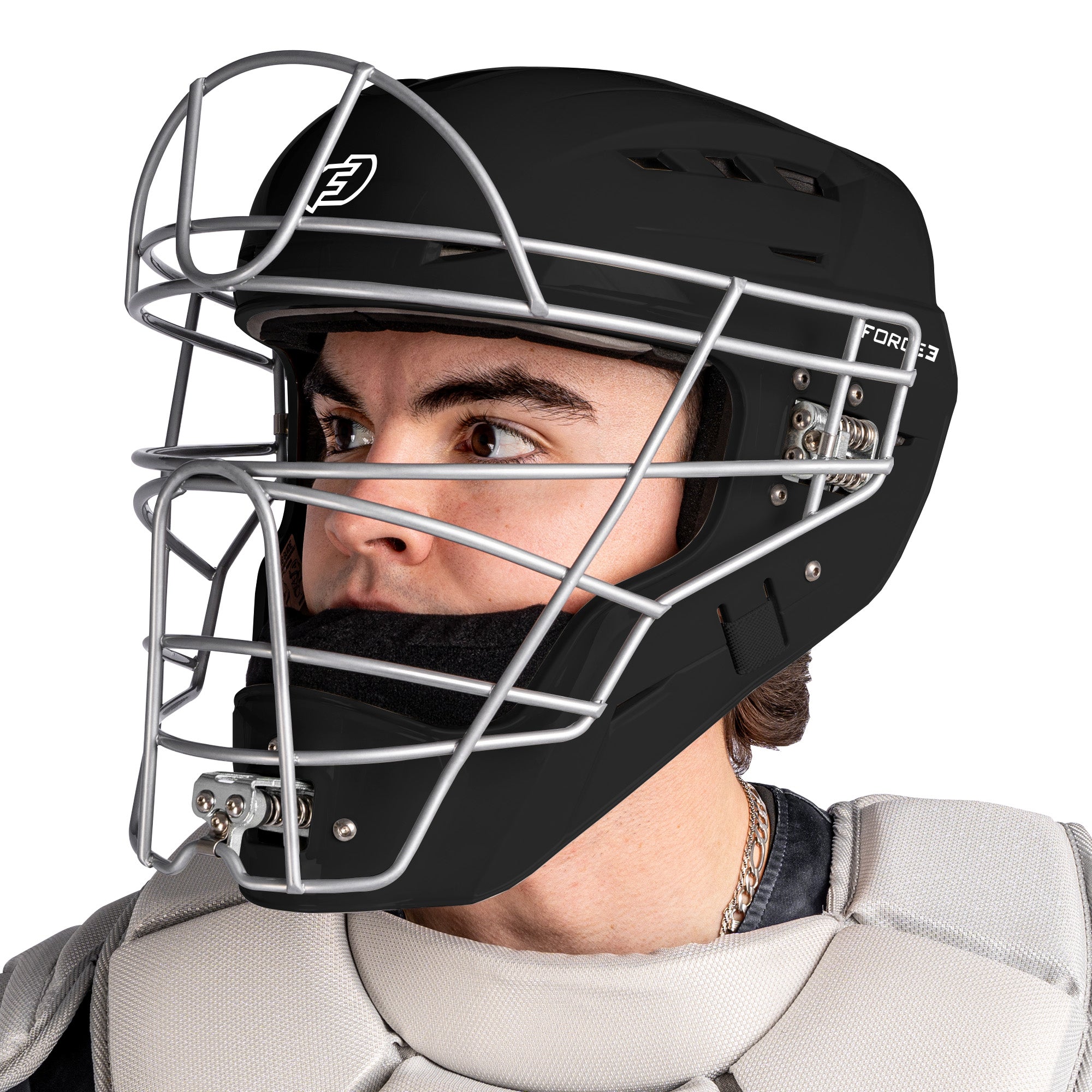 FORCE3 Defender Catcher's Helmet - NOCSAE Certified Baseball Catcher Gear for Maximum Protection | Perfect for Youth & Adult Baseball, Softball Games & Training Sessions