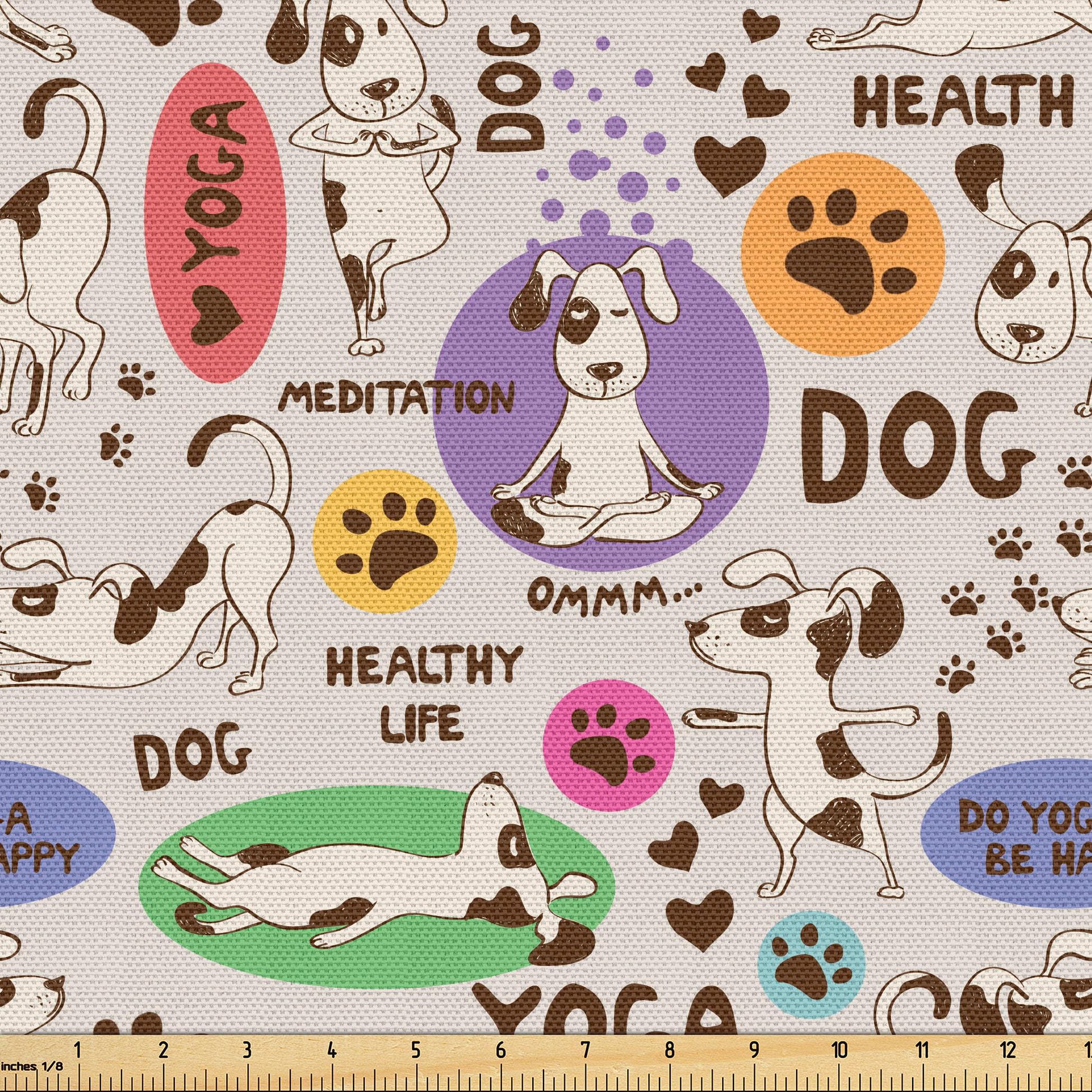 Funny Cartoon Dog Fabric by The Yard - Whimsical Stretching & Bending Animal Print for Upholstery, DIY Home Decor, Pet Lover Gifts (10 Yards, Beige & Purple) | Perfect for Throw Pillows, Curtains & Pet Accessories