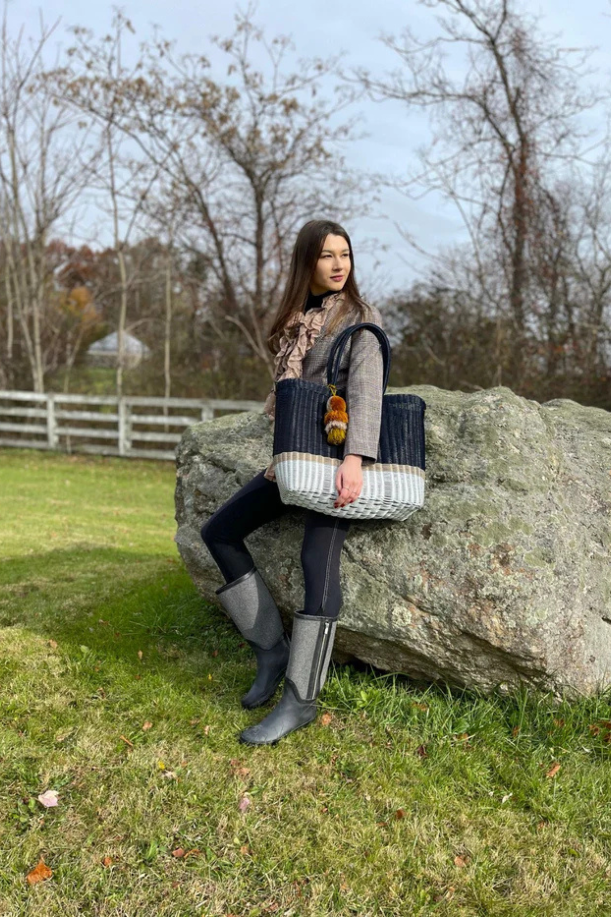 Navy Dusk Citron Tote Bag - Stylish Navy, Tan & White Handbag for Women | Perfect for Work, Travel & Everyday Use