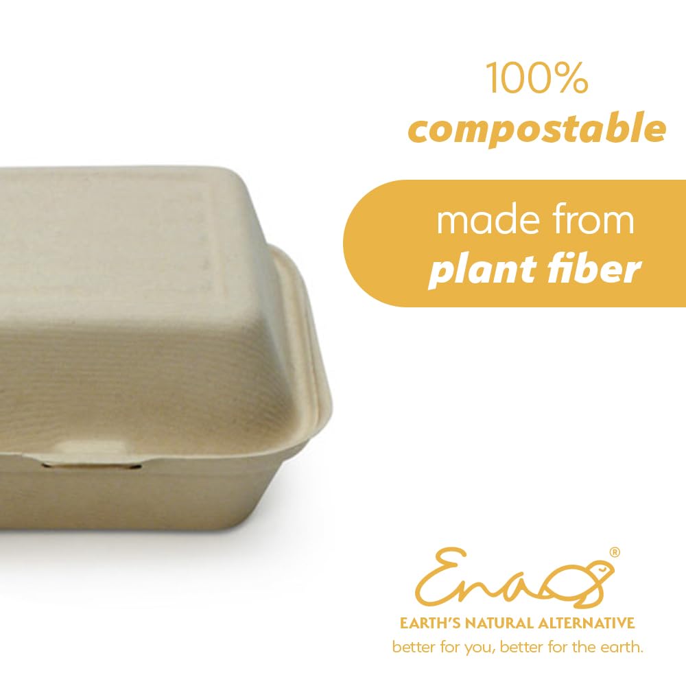 Eco-Friendly 6x6 Inch Compostable Food Containers with Lids - 500 Pack Biodegradable Takeout Boxes for Restaurants, Catering & Meal Prep | Heavy-Duty Unbleached Disposable Containers by Earth's Natural Alternative