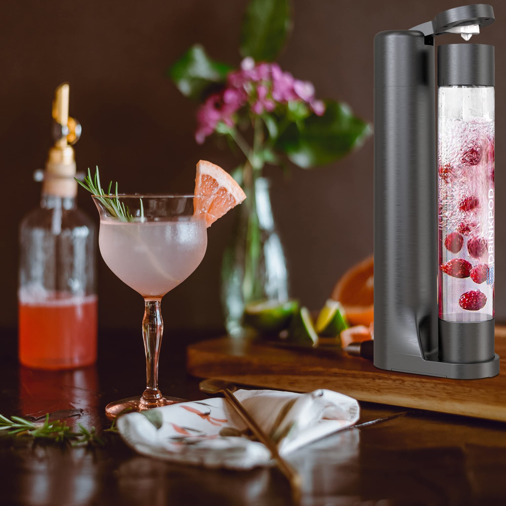 FIZZpod Soda Maker Machine - Make Sparkling Water, Juice, Coffee, Tea & Cocktails at Home | Includes 3 Water Bottles, 3 Caps, Carbonator Cap & Manual | Comes with 3 CO2 Cylinders (Black) | Perfect for Kitchen, Office, Parties & Healthy Lifestyle