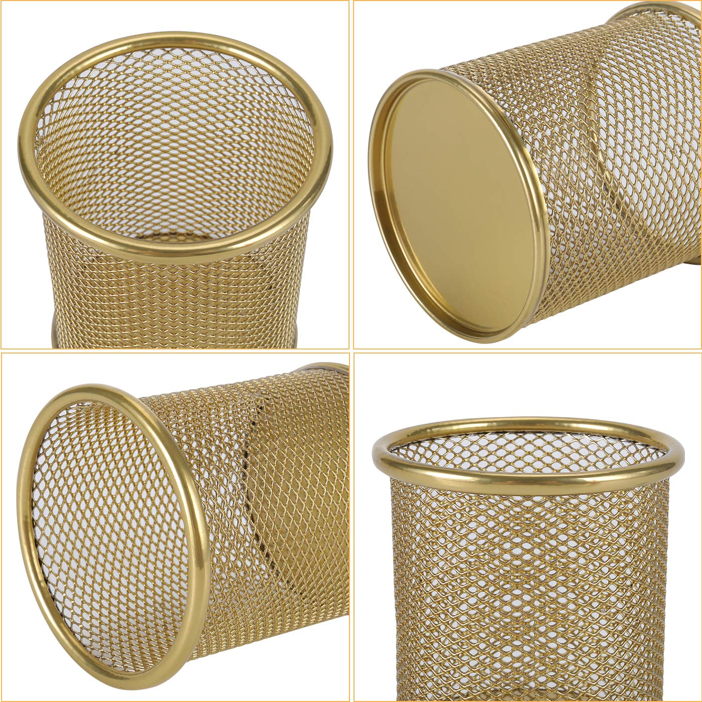 2-Pack Gold Pencil Holder for Desk - Stylish Pen Cup & Makeup Brush Organizer | Perfect for Office, Home, or School Desk Organization